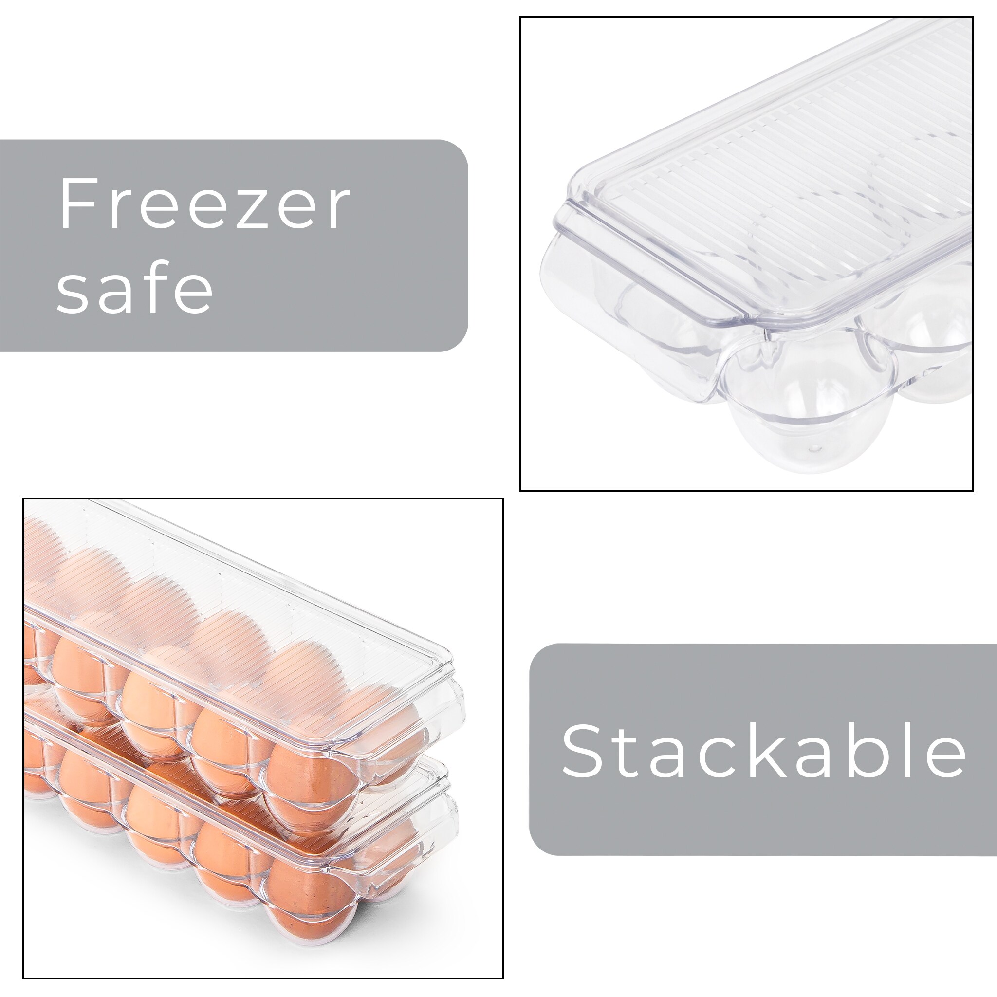Smart Design Stackable Refrigerator Egg Holder Bin with Lid 4.5-in W x  3.25-in H x 14.65-in D Clear Plastic Stackable Bin in the Storage Bins &  Baskets department at