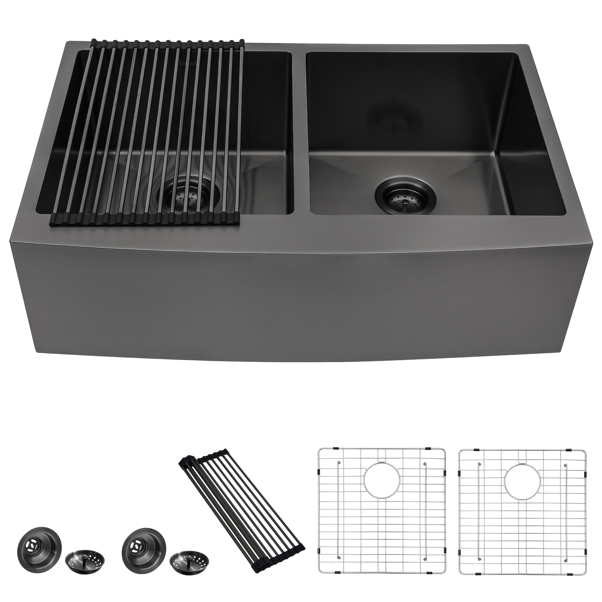 Lordear LD-LAB3321R2-55 50/50 Bowl Farmhouse apron front 33-in x 20.75-in Stainless steel Double equal bowl 16 -Gauge Kitchen Sink