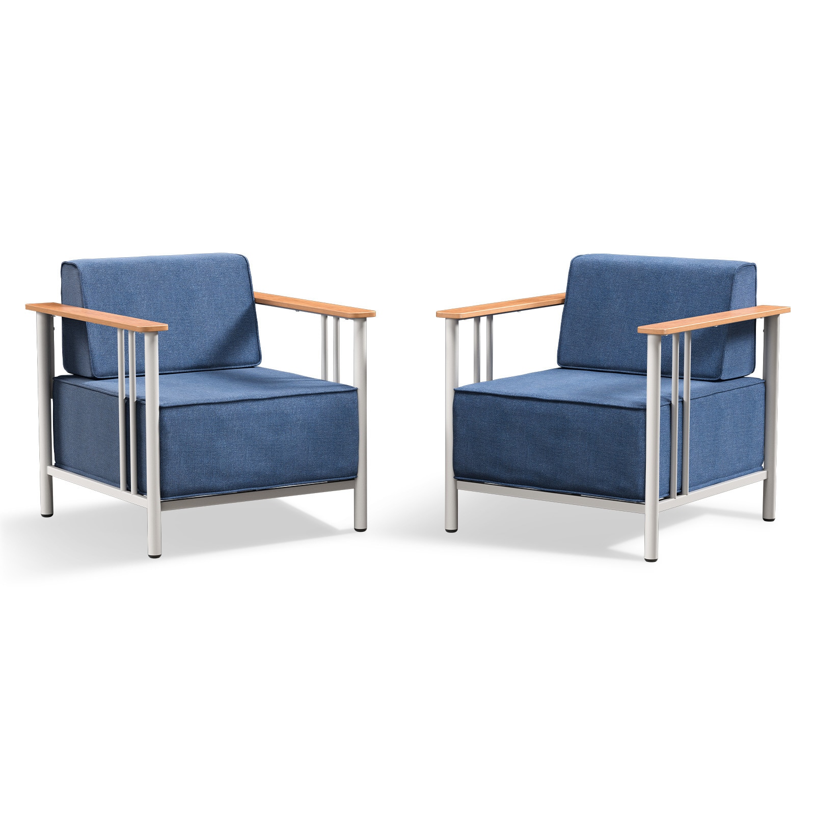 Rilyson FSACWH11-1 Set of 2 Blue Stainless steel Frame Stationary Conversation Chair with Blue Blue Cushioned Seat
