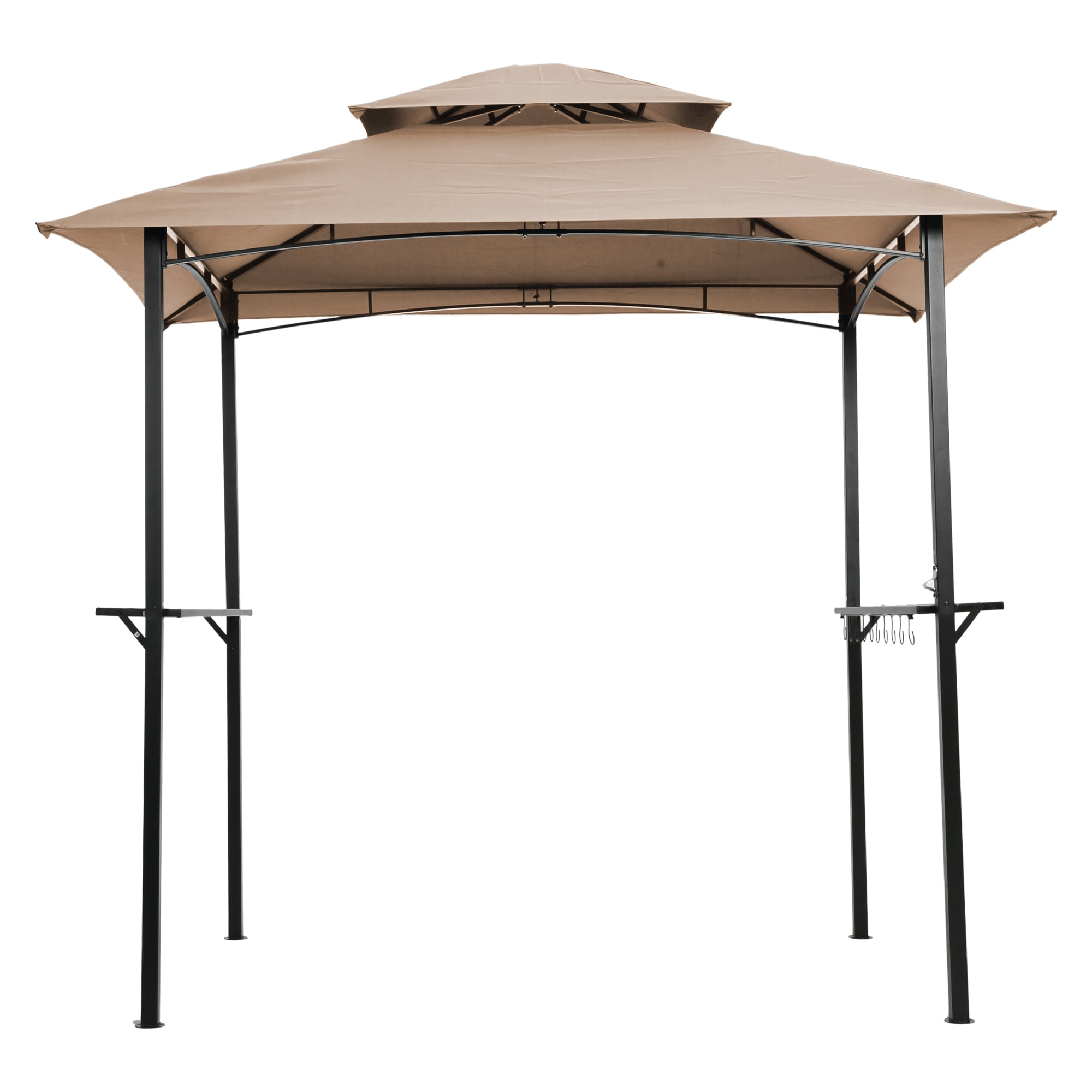 Wooakway 8x5 Ft Outdoor Grill Gazebo Shelter Tent-Double Tier Soft Top Canopy Steel Frame with Hook and Bar Counters-Khaki