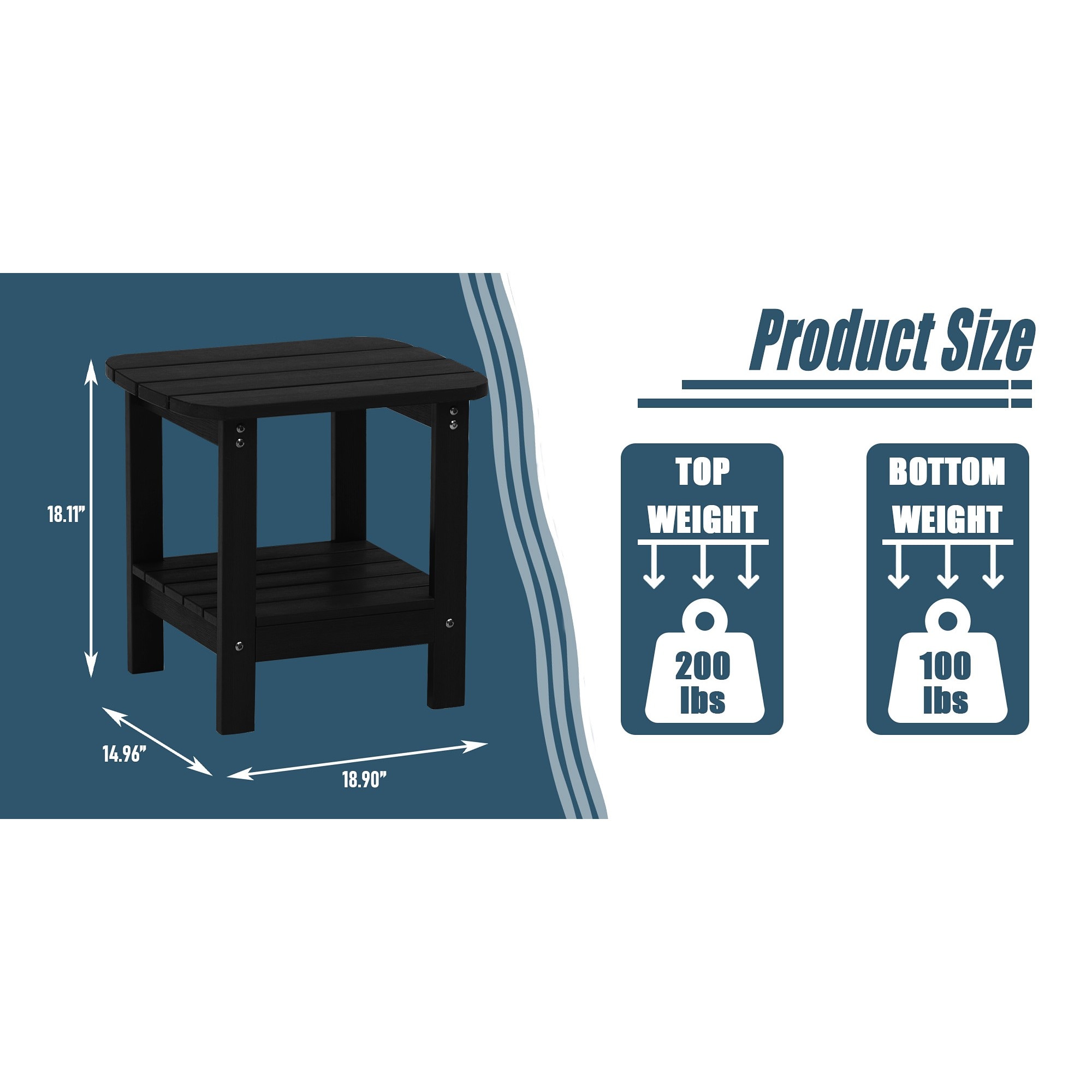 Black Solid Fir Wood Outdoor Side Table