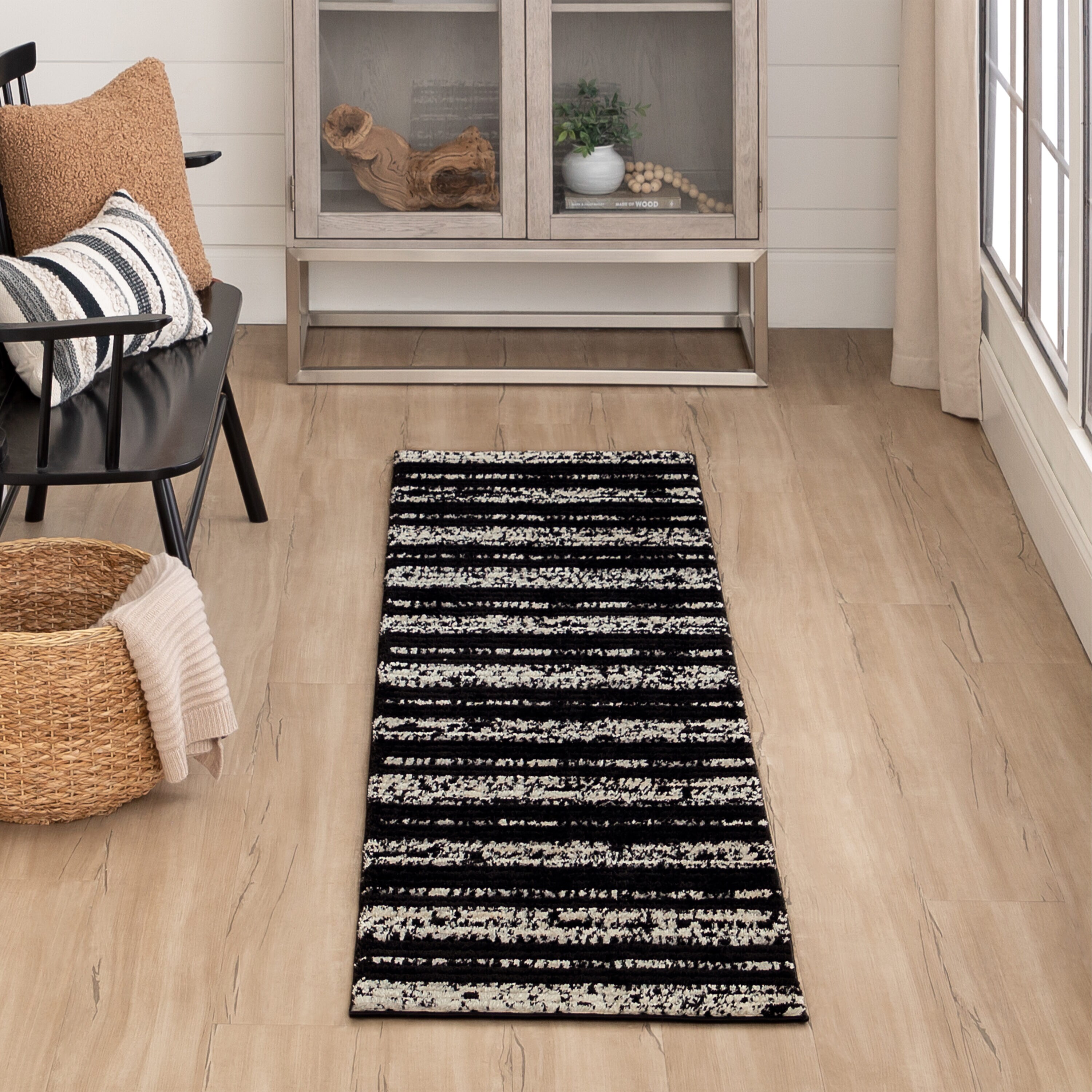 Bobby Berk R1128 649 024096 2 x 8 (ft) Polyester Black/ White Rectangular Indoor Geometric Mid-Century Modern Runner rug