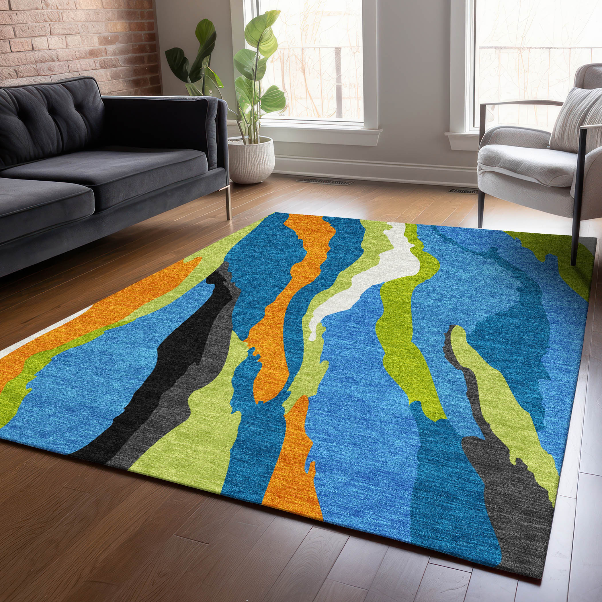 Addison Rugs ACN1047DN5X8 Chantille ACN1047DN 5 x 7 (ft) Polyester Denim Rectangular Indoor/Outdoor Geometric Machine washable Area rug