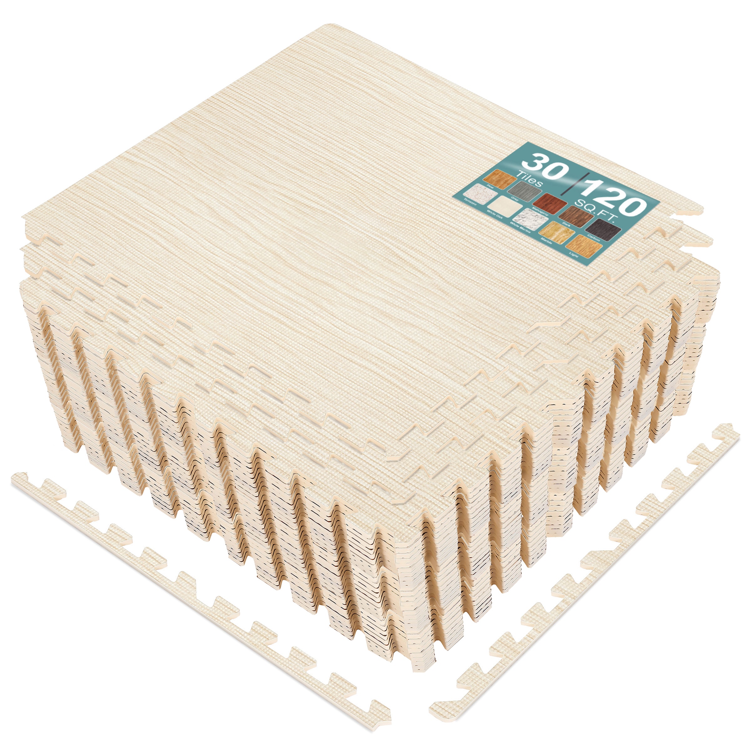 SORBUS 120 Sq Ft Interlocking EVA Foam Wood Grain Floor Tiles with Borders #MAT-WOODW30