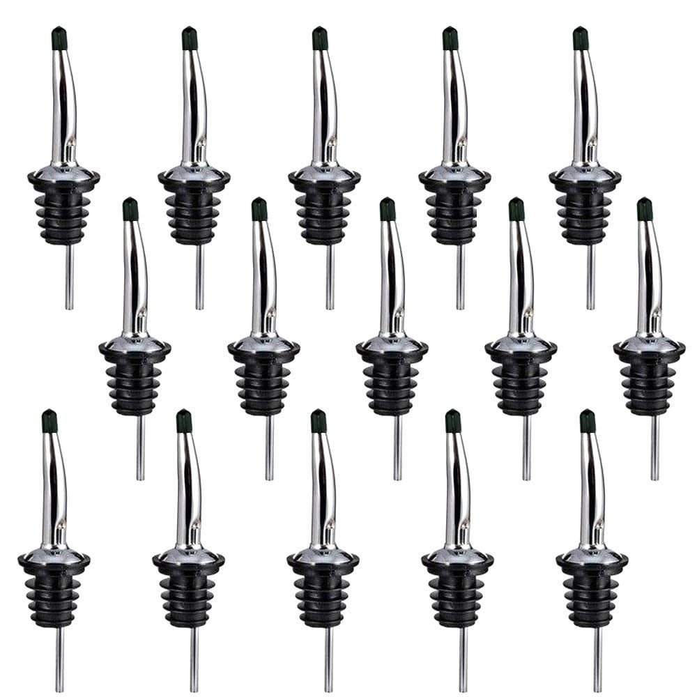 Aoibox  15 Piece Stainless Steel Liquor Bottle Speed Pourers with Rubber Dust Caps Silver Bottle Pourers