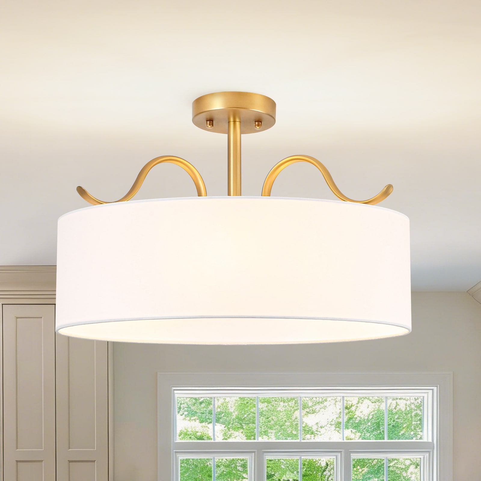 Zicbol 3 -Light Brushed Gold Fabric Metal Chandelier