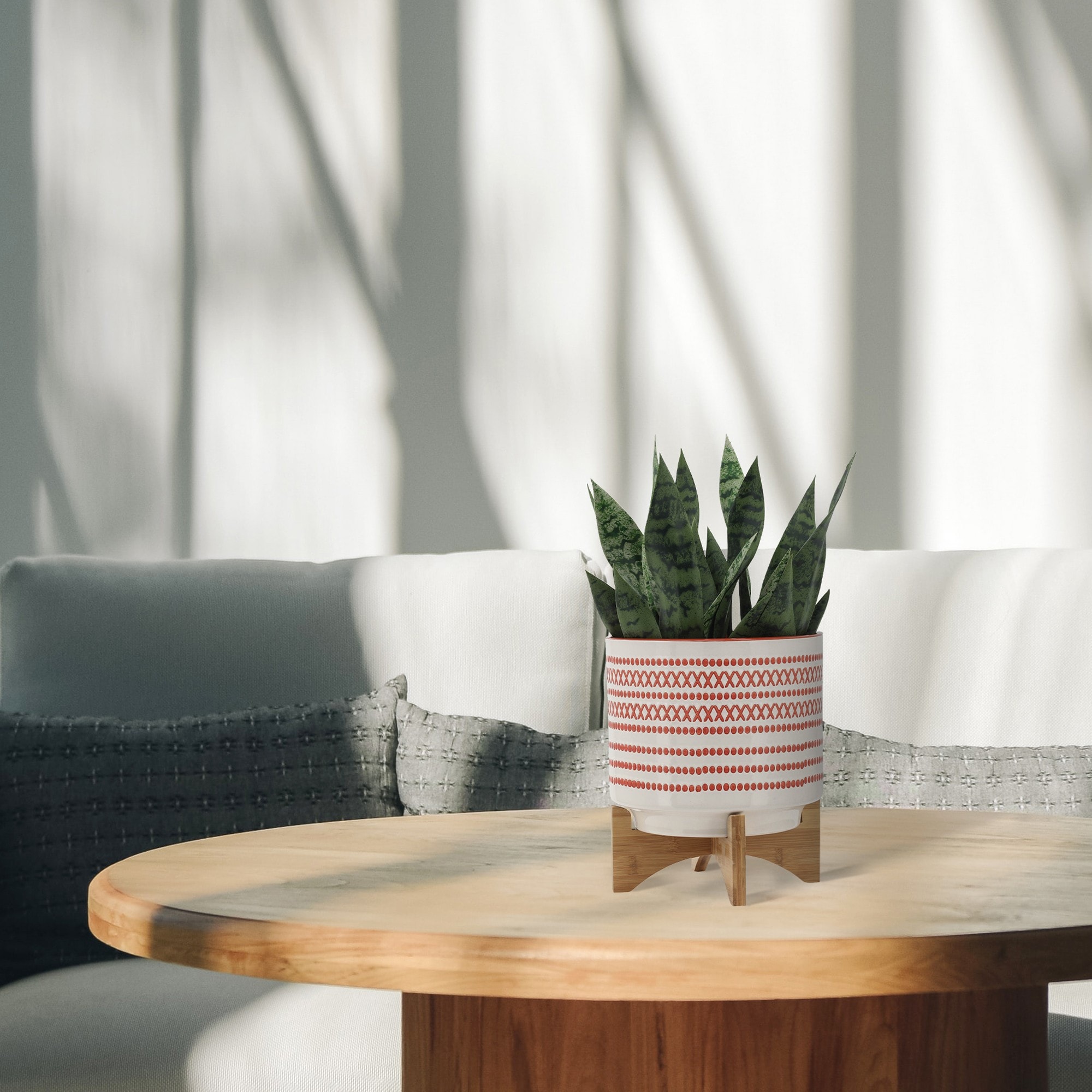 Yiekholo LL-1544AA Round 10.0-in W x 12-in H x 10-in D Orange Ceramic Indoor/Outdoor with Self Watering Planter