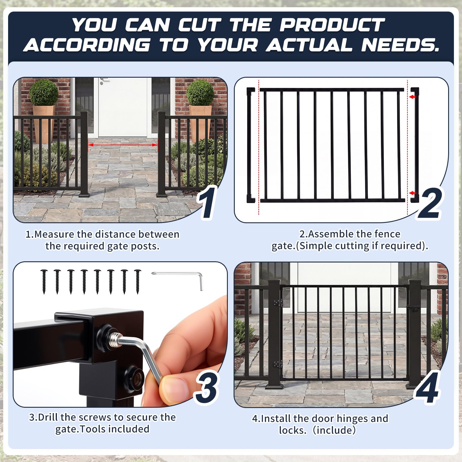Afoxsos 36 inch High 48 inch Wide Deck Fence Gate Outdoor with Hinges ...