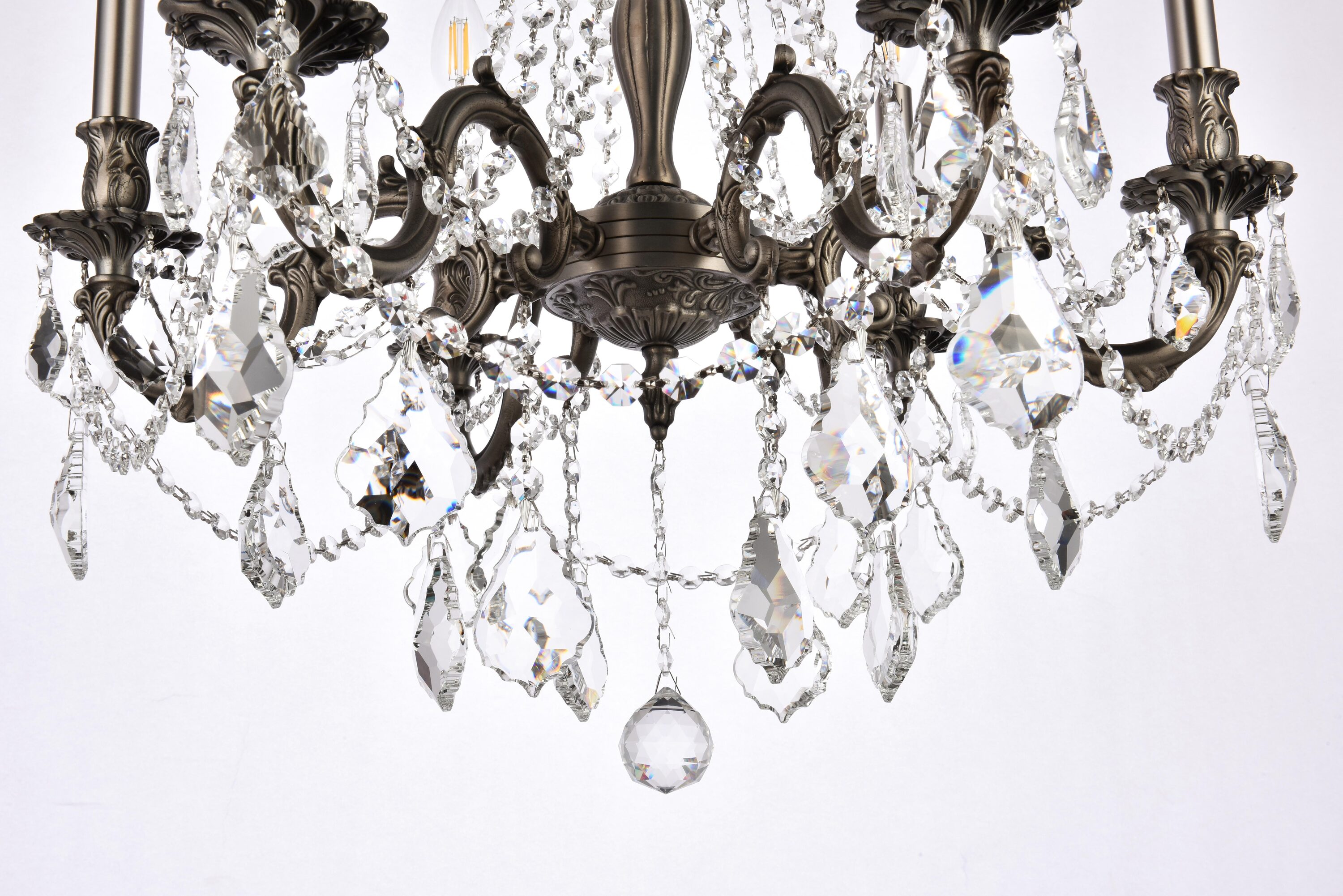 Royal Cut Crystal and Pewter 6-Light Chandelier with Bronze Accents