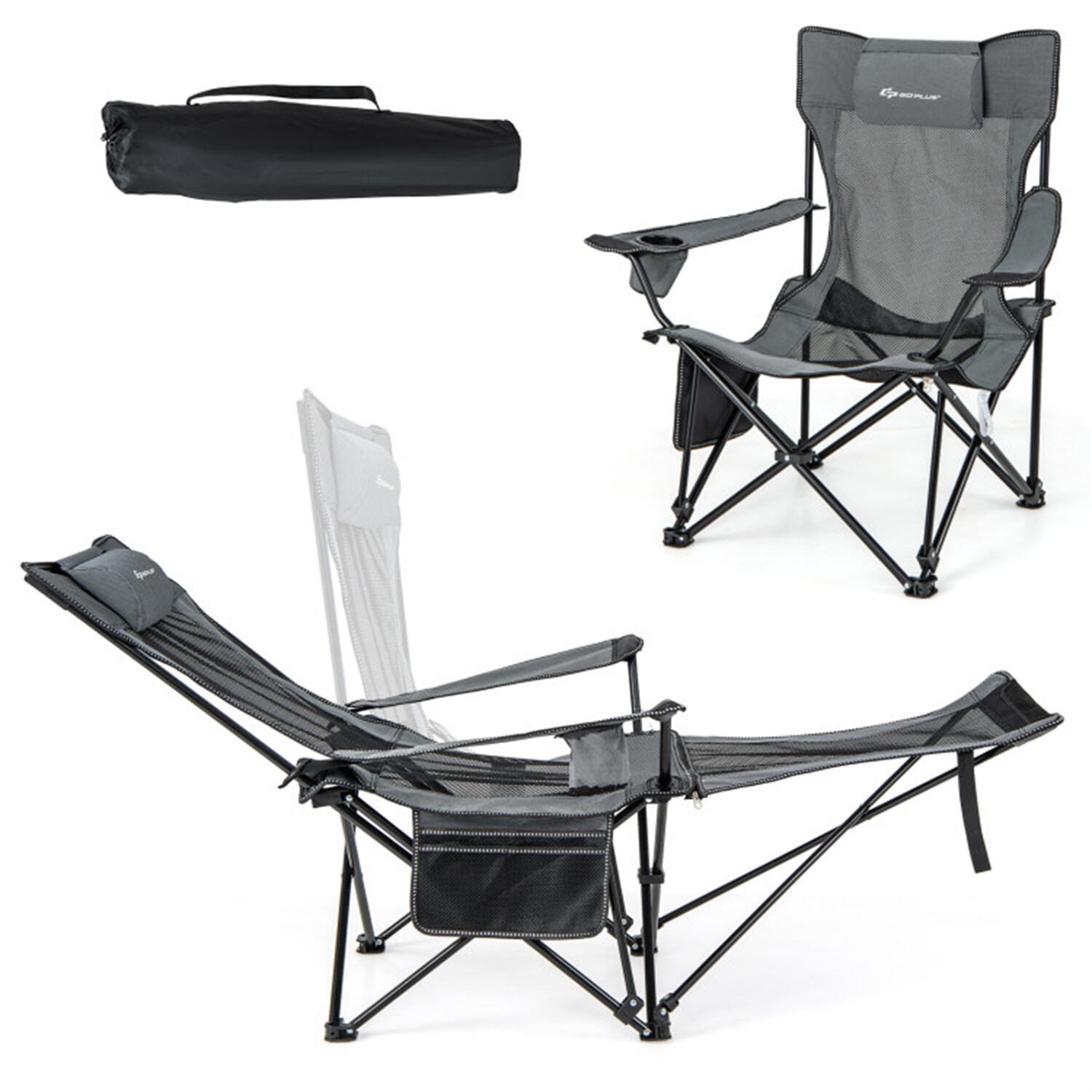 BABOOM BOM-11711HS-CO Polyester Gray Folding Beach lounger Adjustable and