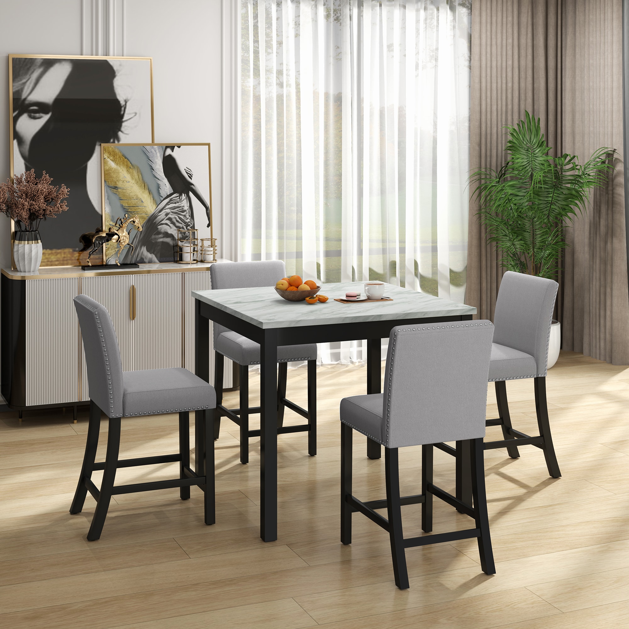Mondawe MO-FB00094 Gray Contemporary/Modern Dining Room Set with Square Table ( Seats 4 )