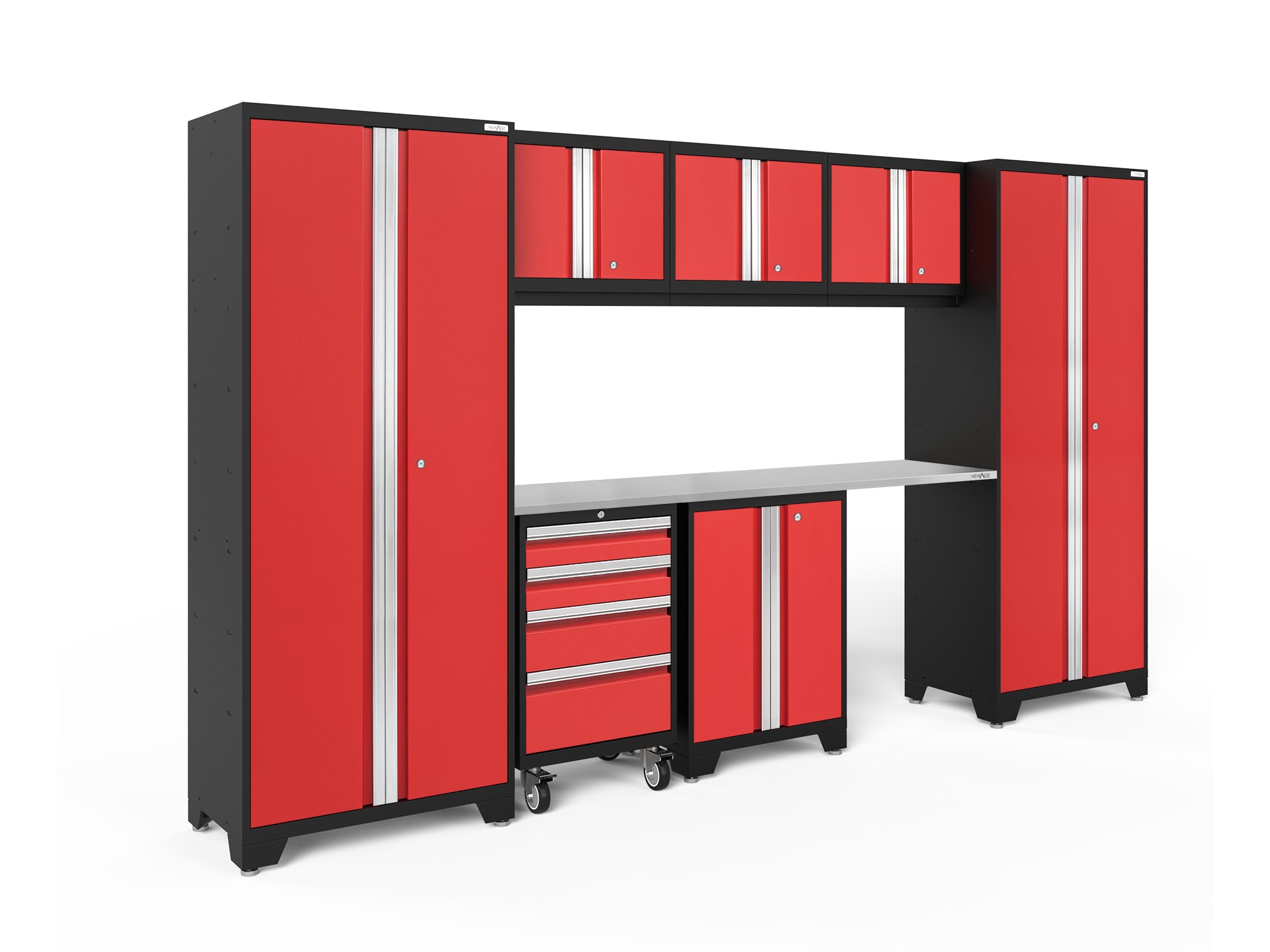 NewAge Products 50604 131-in W x 76.75-in H x 18-in D 7 -Cabinets Steel Deep Red Garage Storage System