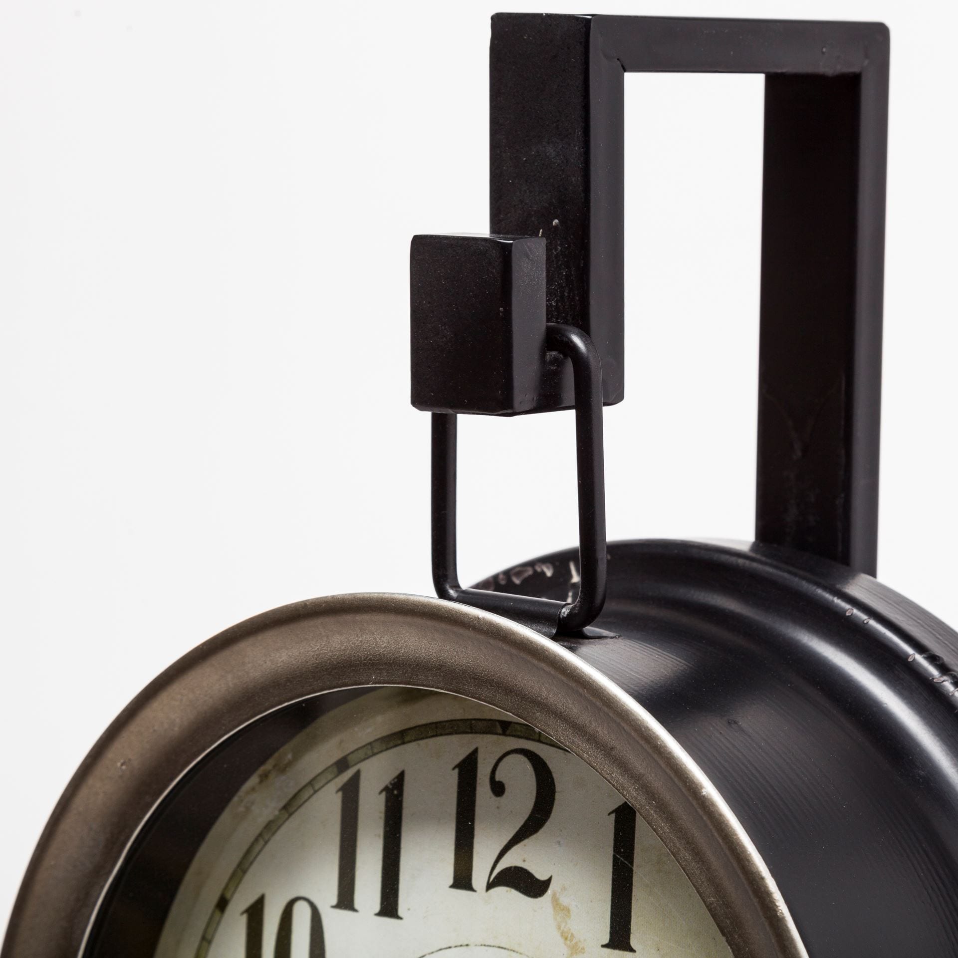 Vintage Black and Brown Metal Table Clock with Quartz Movement