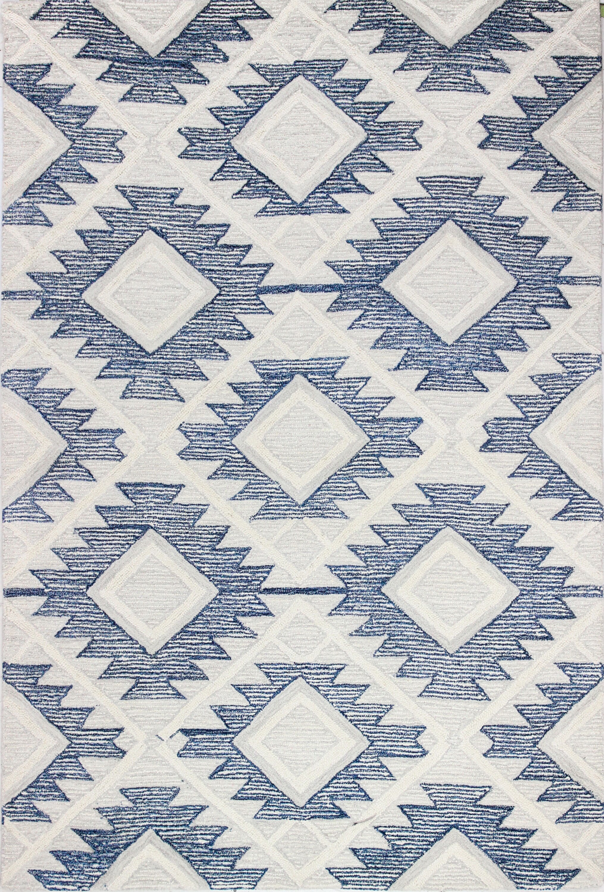 Bashian 649652299464 9 X 12 (ft) Wool Beige/Blue Indoor Geometric Moroccan Area Rug