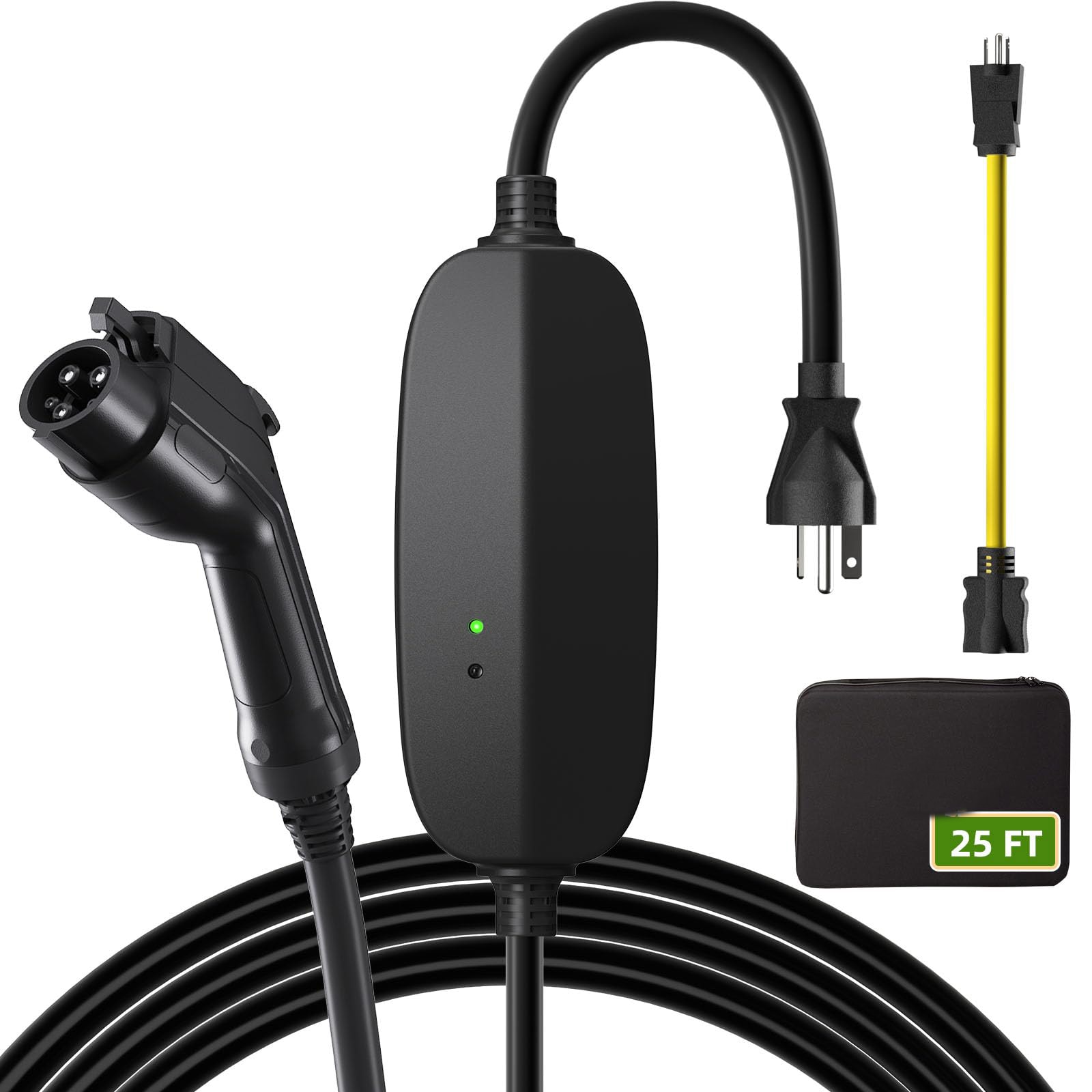 Etokfoks -  Level 1 2 EV Charger 16 Amp Portable NACS 25ft Cable NEMA 6 20 and 5 15 Adapter 110V ...