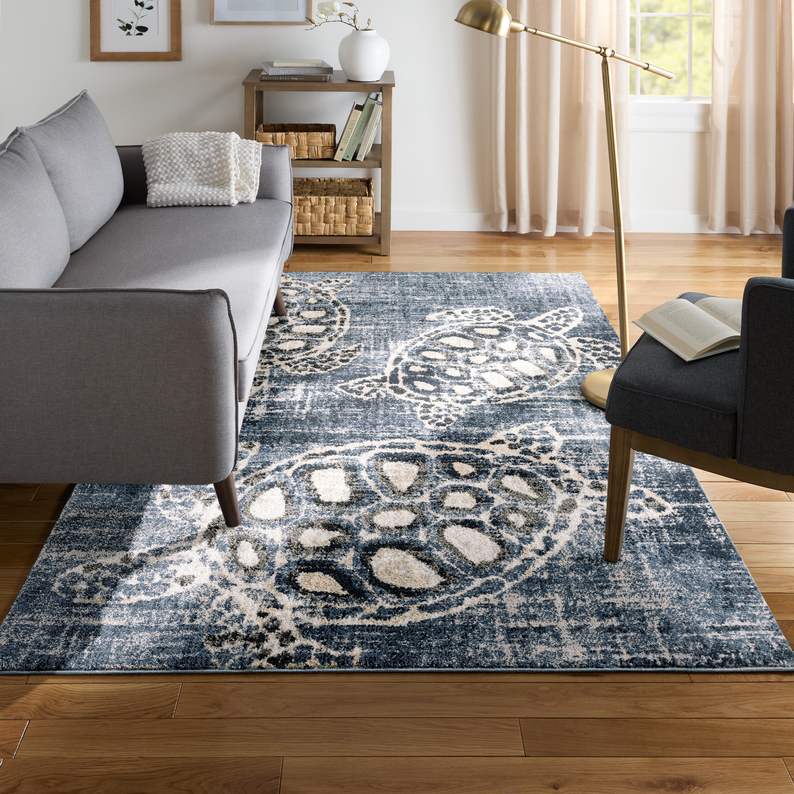 allen + roth 1-18343-309 8 x 10 (ft) Loomed Polyester/Polypropylene Blue Rectangular Indoor Coastal Area rug
