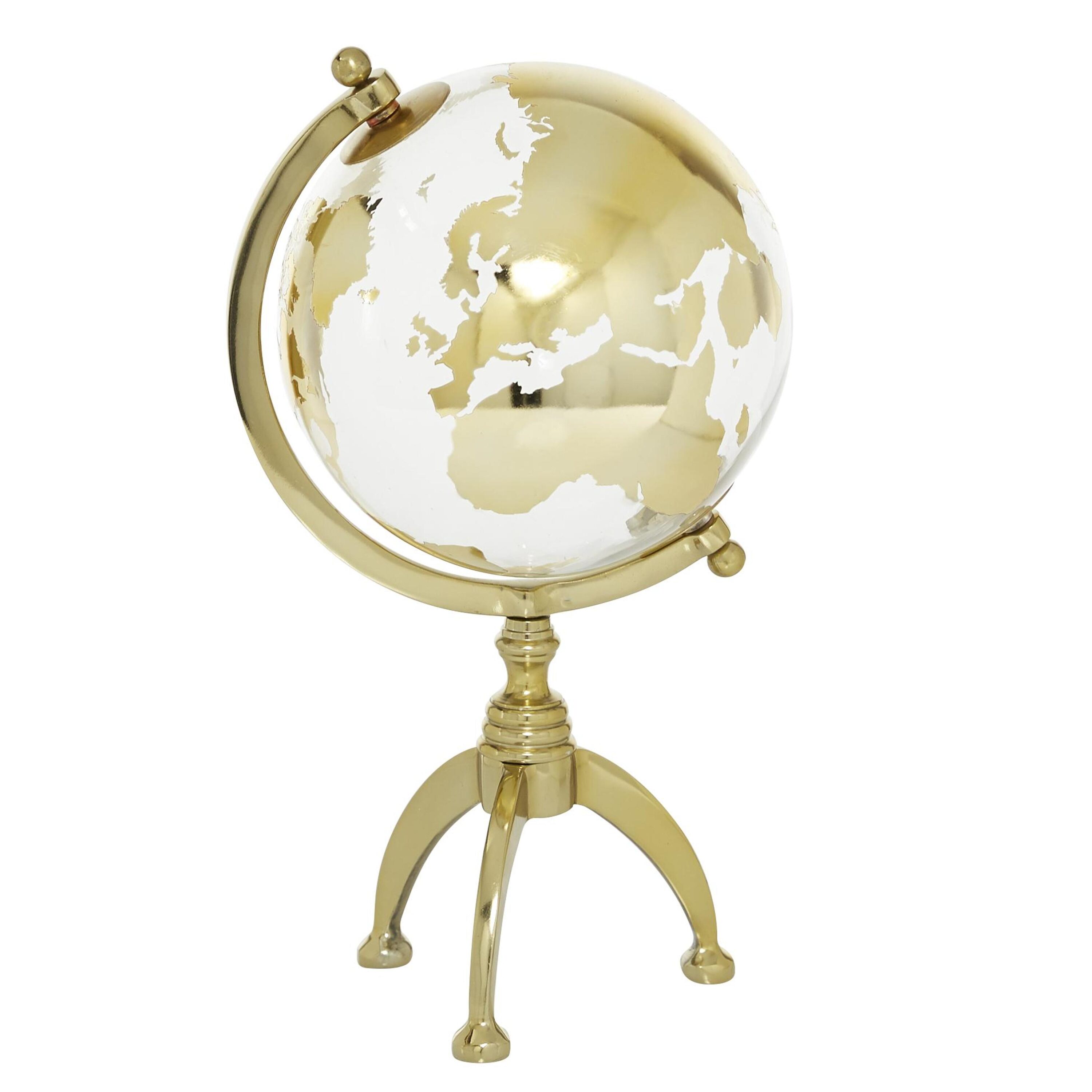 Gold Aluminum Globe with Tripod Base, 8-Inch
