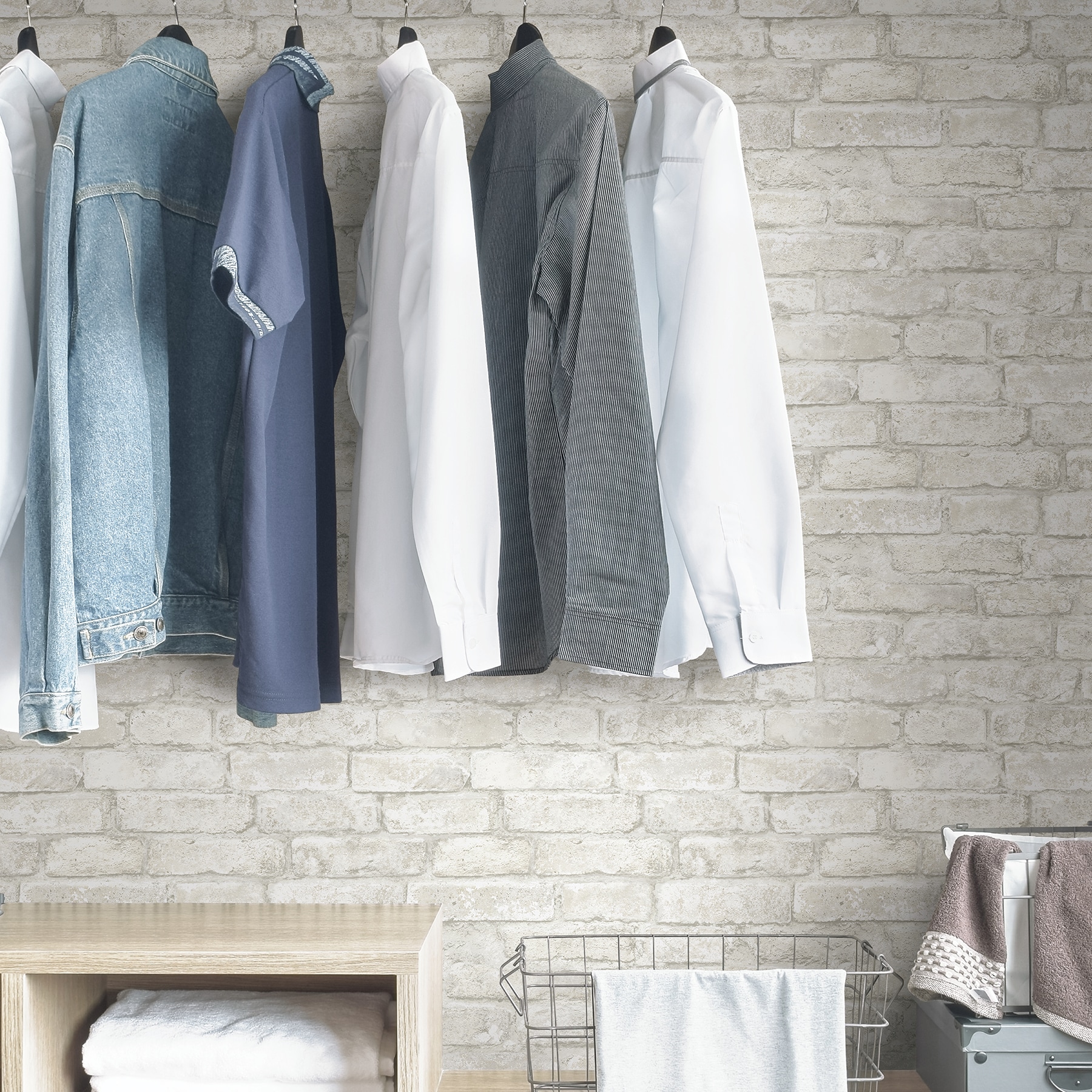 White Textured Brick Peel and Stick Wallpaper Roll