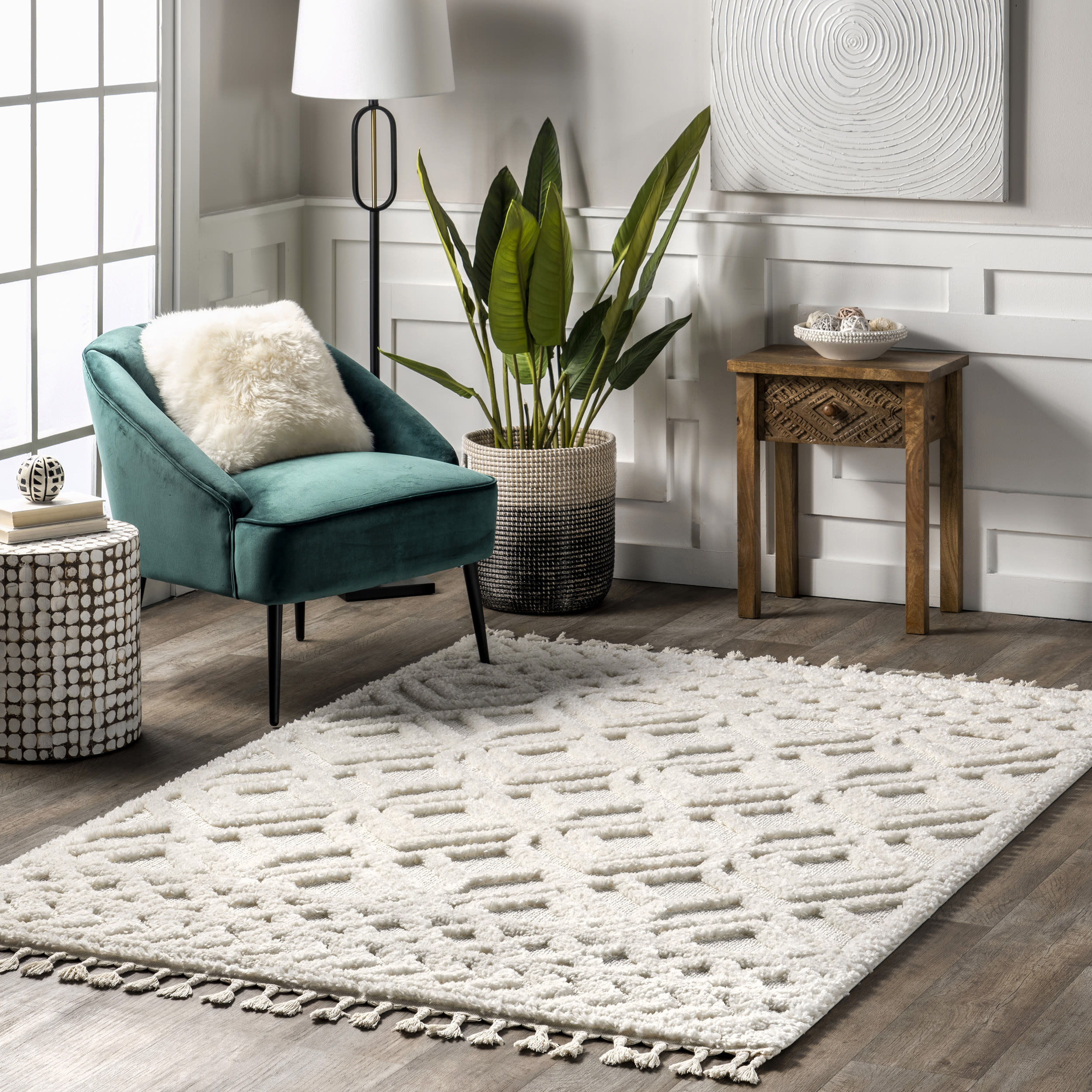 Cream Braided Synthetic Rectangular Area Rug 4' x 6'