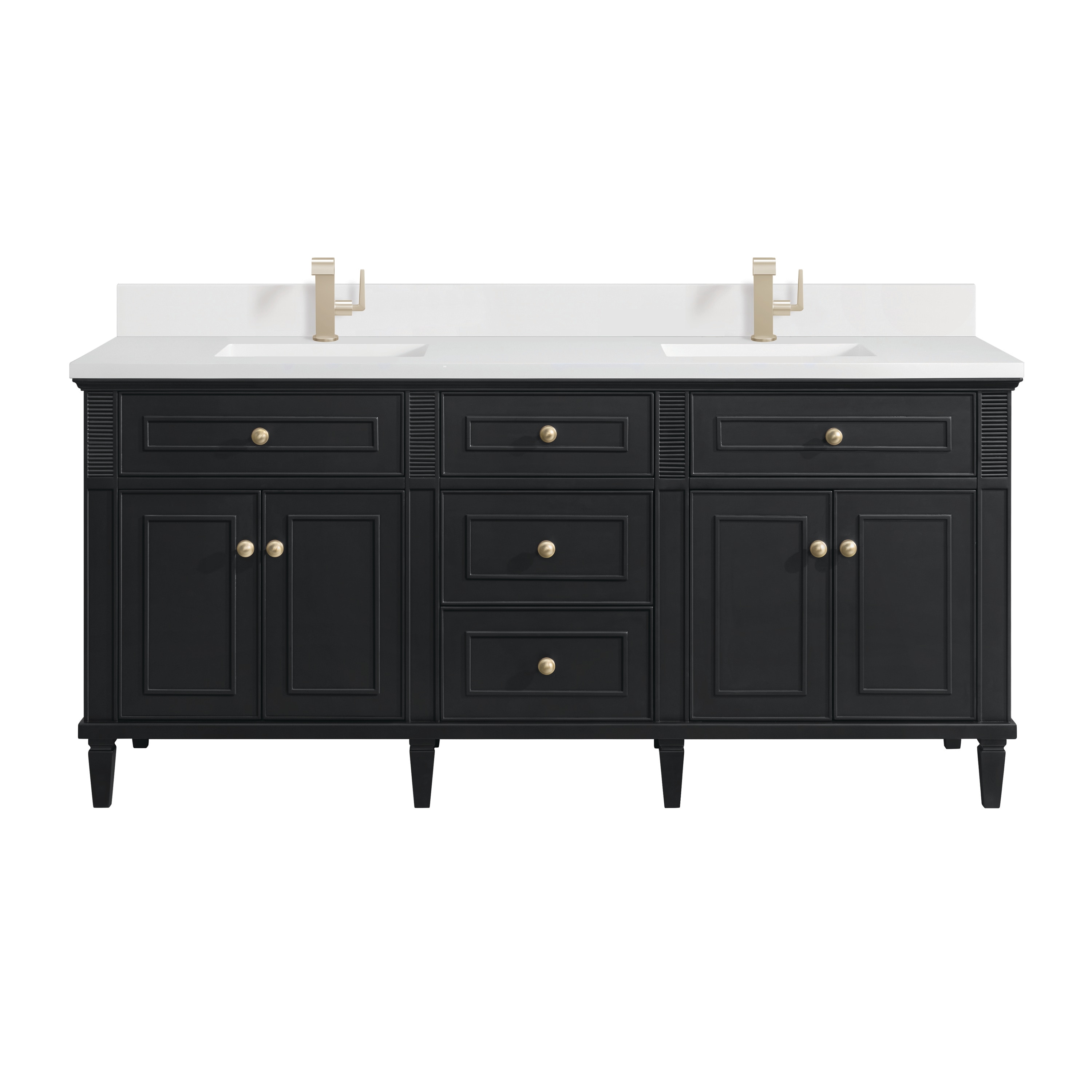 James Martin Vanities 424-V72-BKO-1WZ Lorelai 72-in Black Onyx Undermount Double Sink Bathroom Vanity with White Zeus Quartz Top