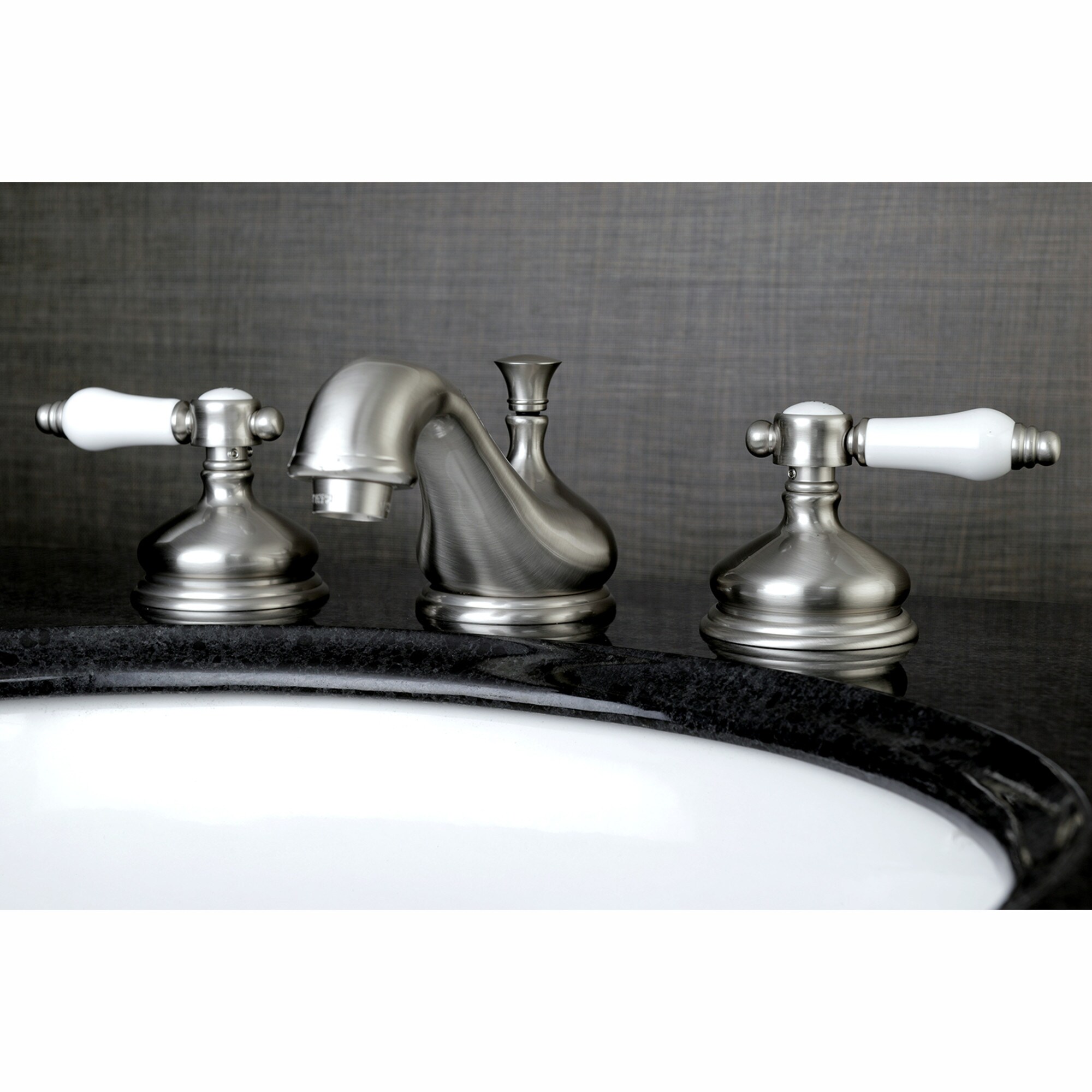 Kingston Brass WLKS1168BPL Bel-Air Brushed nickel Widespread 2-handle Low-arc Residential Handle Bathroom Sink Faucet with Drain