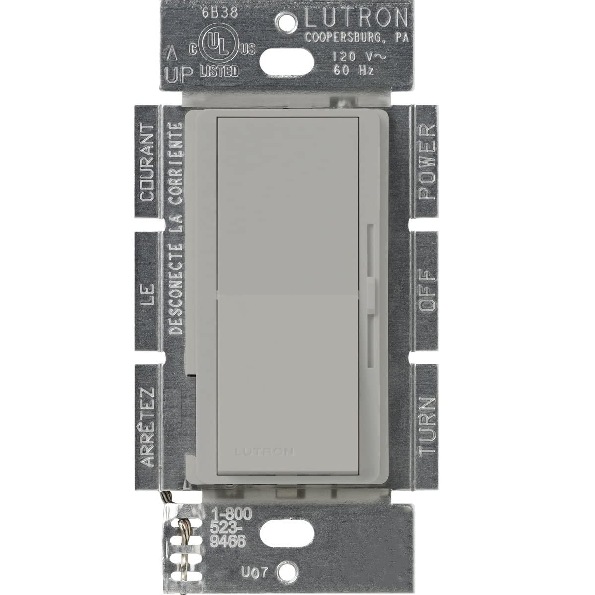 Lutron DVFSQ-F-GR Diva Fan Control 1.5 -Amp 3-speed Rocker Fan Control Gray