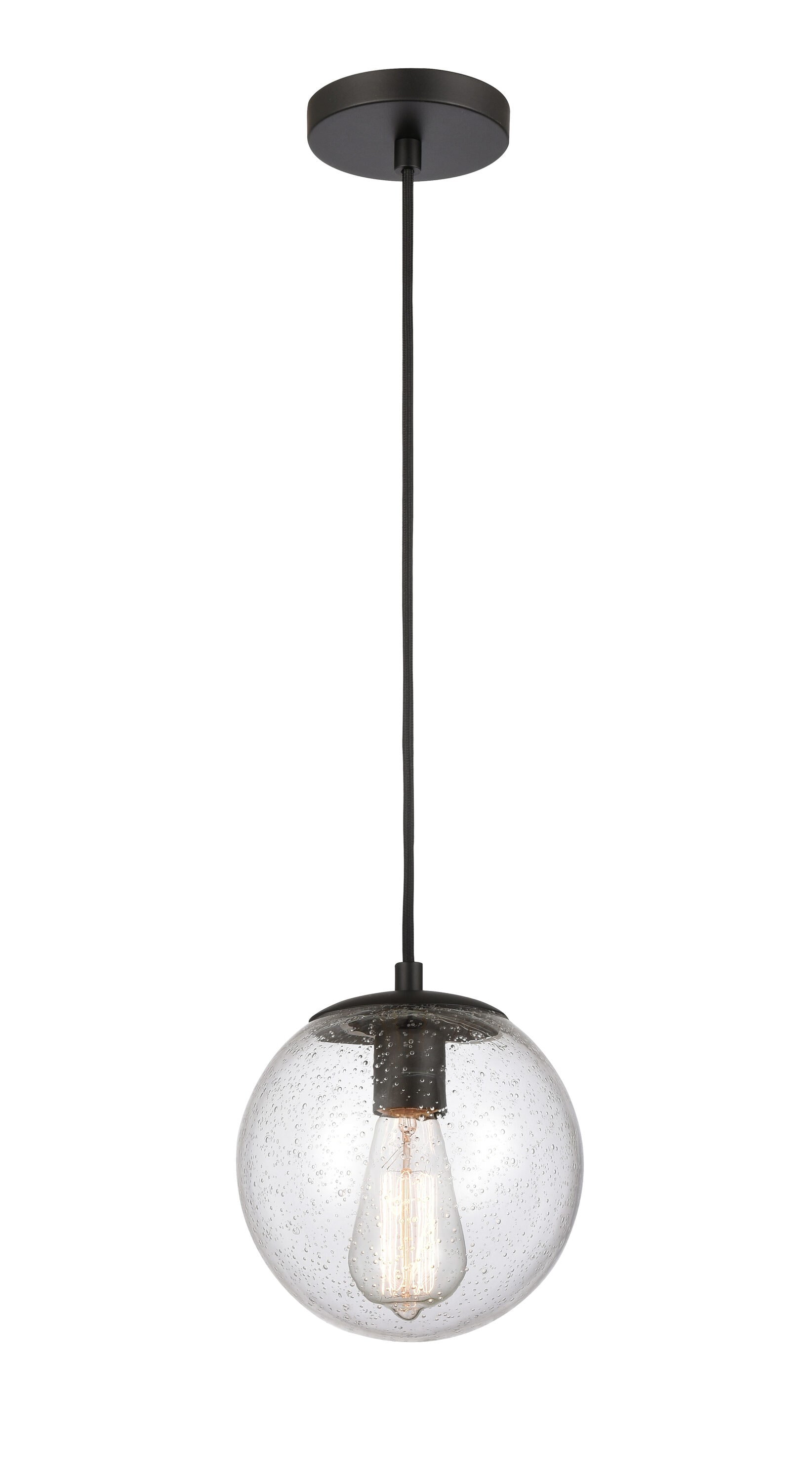 Innovations Lighting 608-BK-SDY Tolland Matte Black Industrial Seeded glass Globe Mini Hanging Pendant light