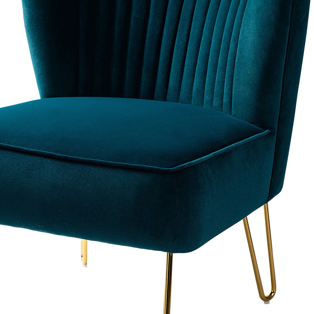 14 Karat Home Contemporary Teal Velvet Accent Chair with Wood Frame ...