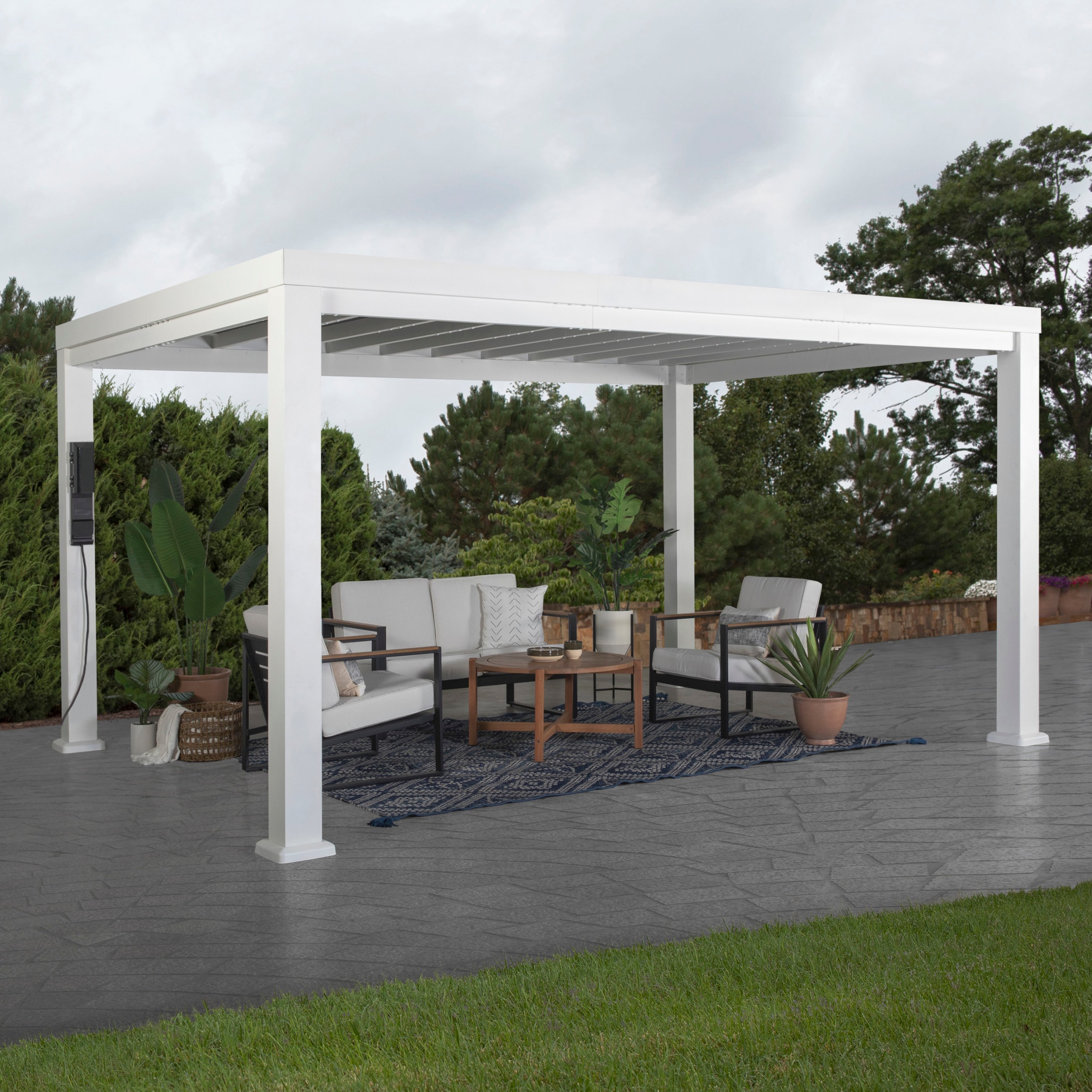 Backyard Discovery 2105157COM Windham 10-ft W x 14-ft L x 7-ft 6-in H White Metal Freestanding Pergola with Canopy
