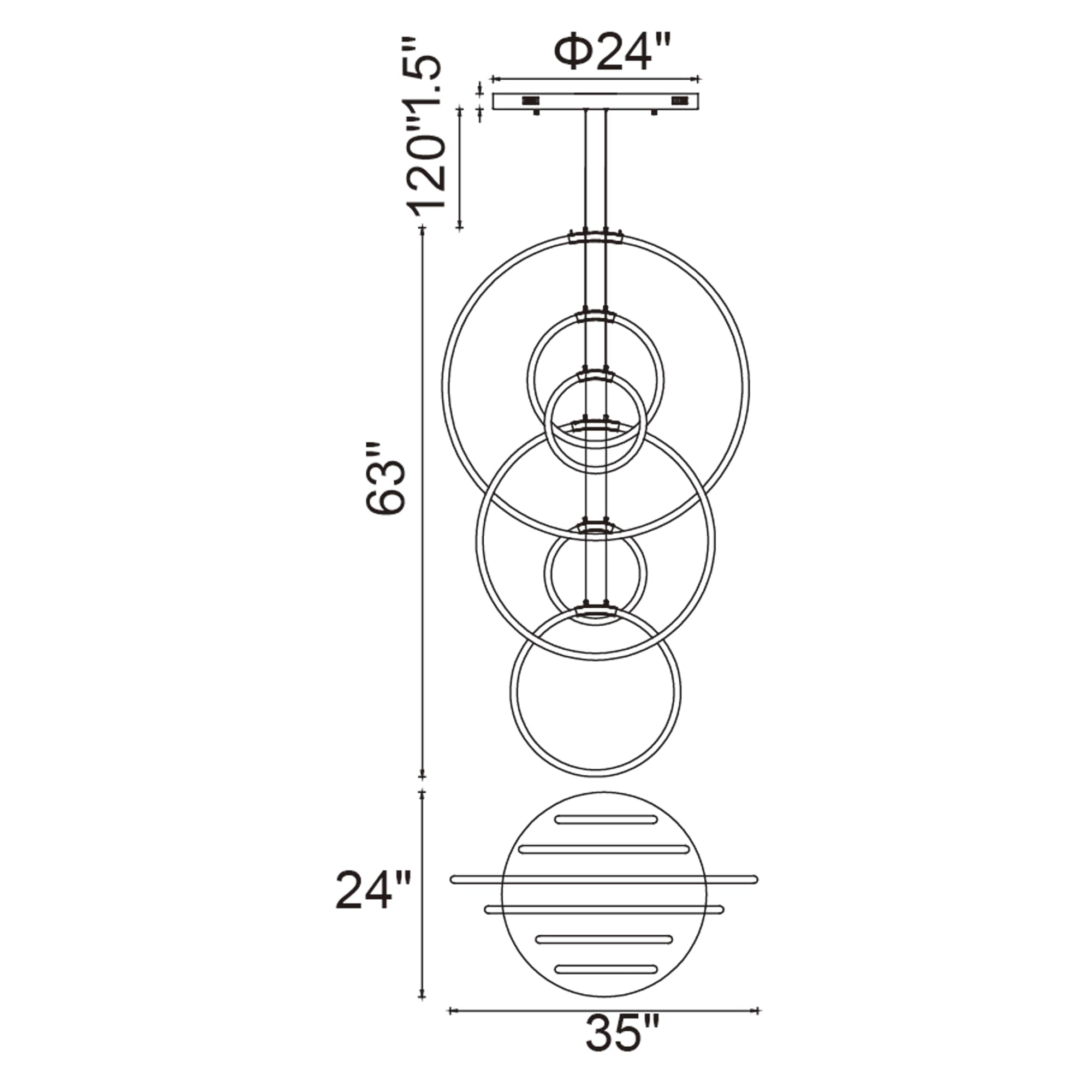Black Metal 6-Light LED Chandelier with Hoops