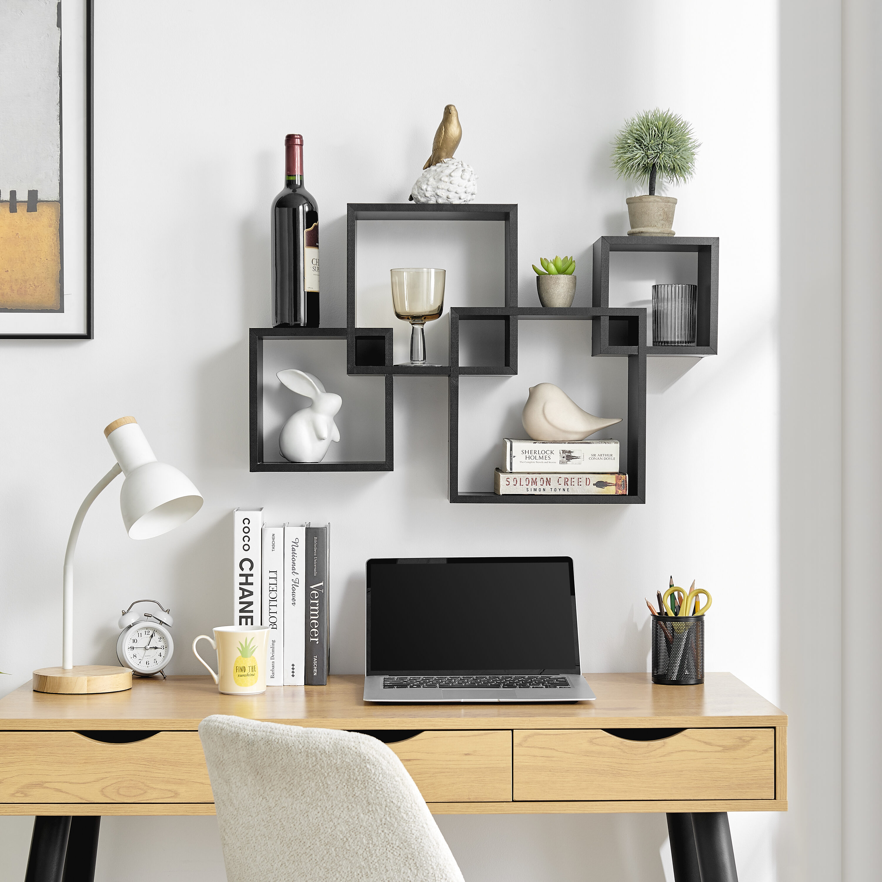 Danya B. BR2223BK 28.35-Inches L x 5.75-Inches D x 18-Inches H Black MDF Angular Floating shelf 4 Decorative Shelves