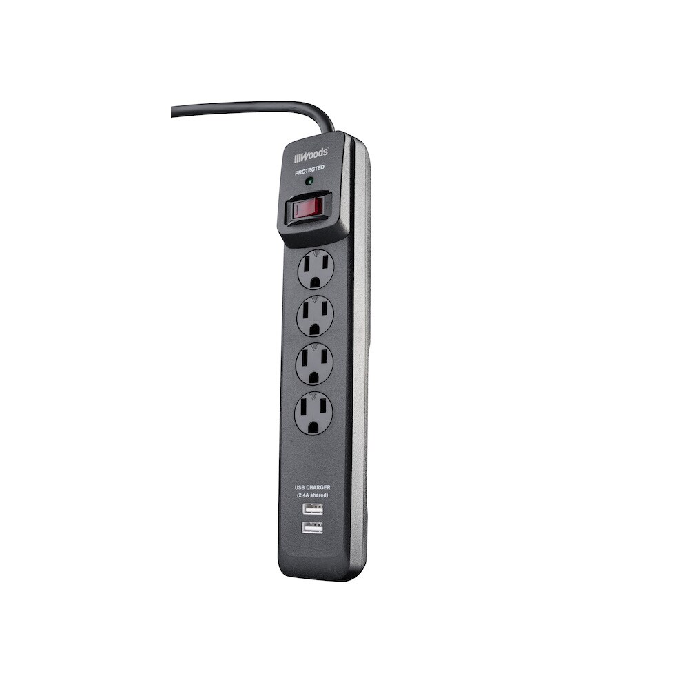 Woods 41304 4-Outlet 1800 Joules 1800-Watt 1800Va Black Indoor Various Receptacles Surge Protector
