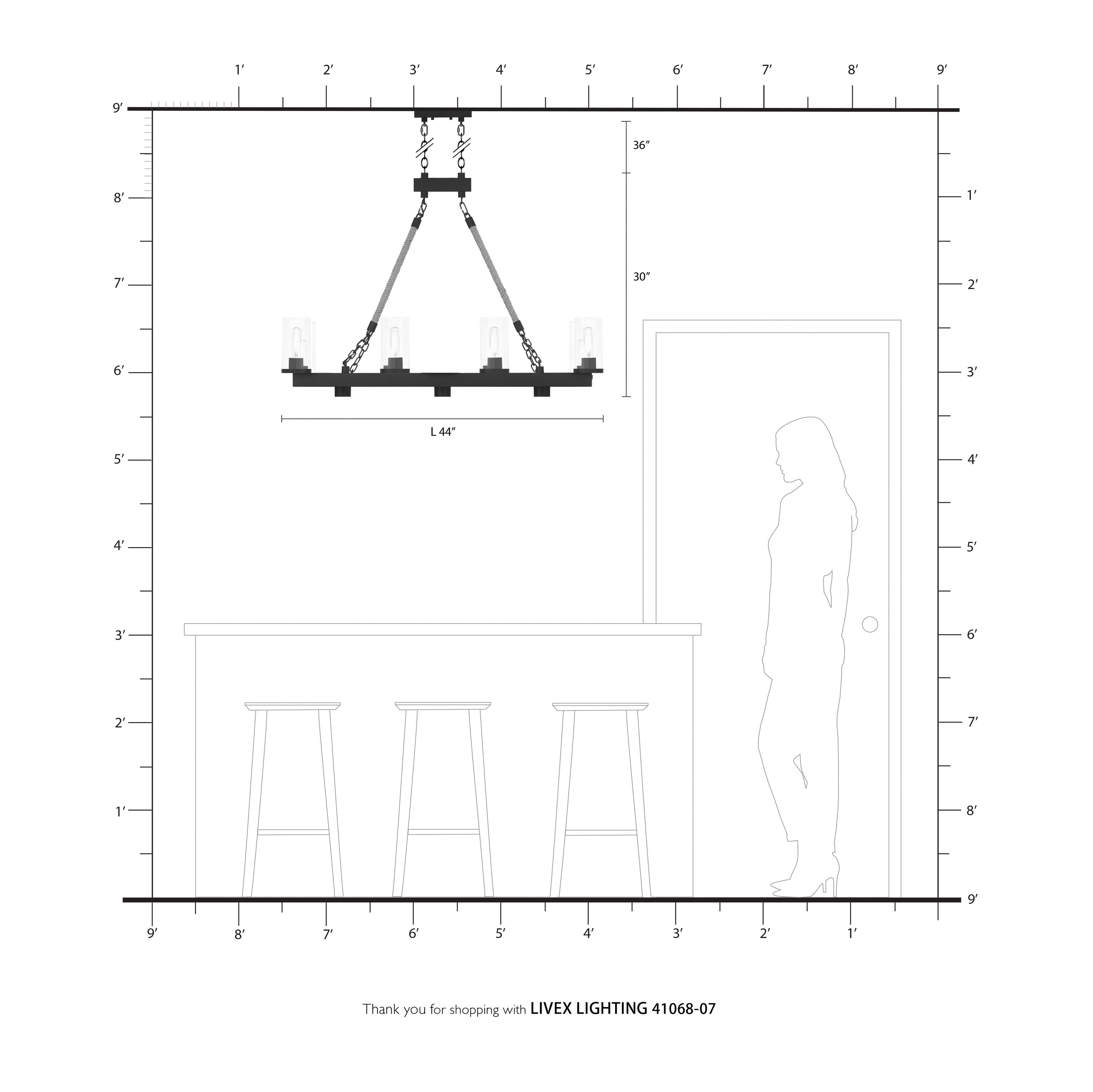 Metuchen Bronze Linear Chandelier with Clear Glass and Rope Detail, 11-Light