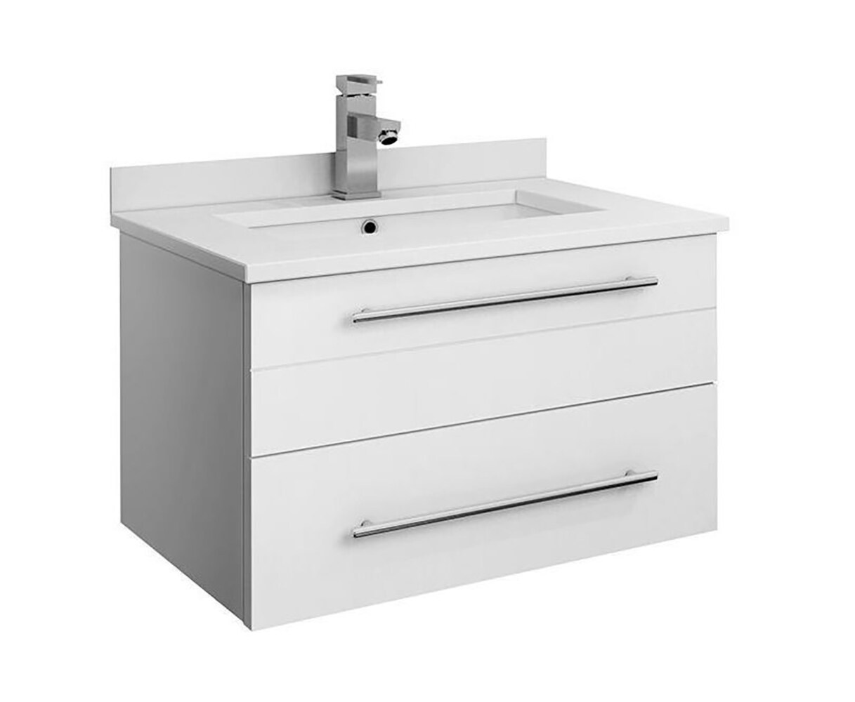 Sleek 24" White Quartz Top Modern Wall-Mounted Vanity with Ceramic Sink