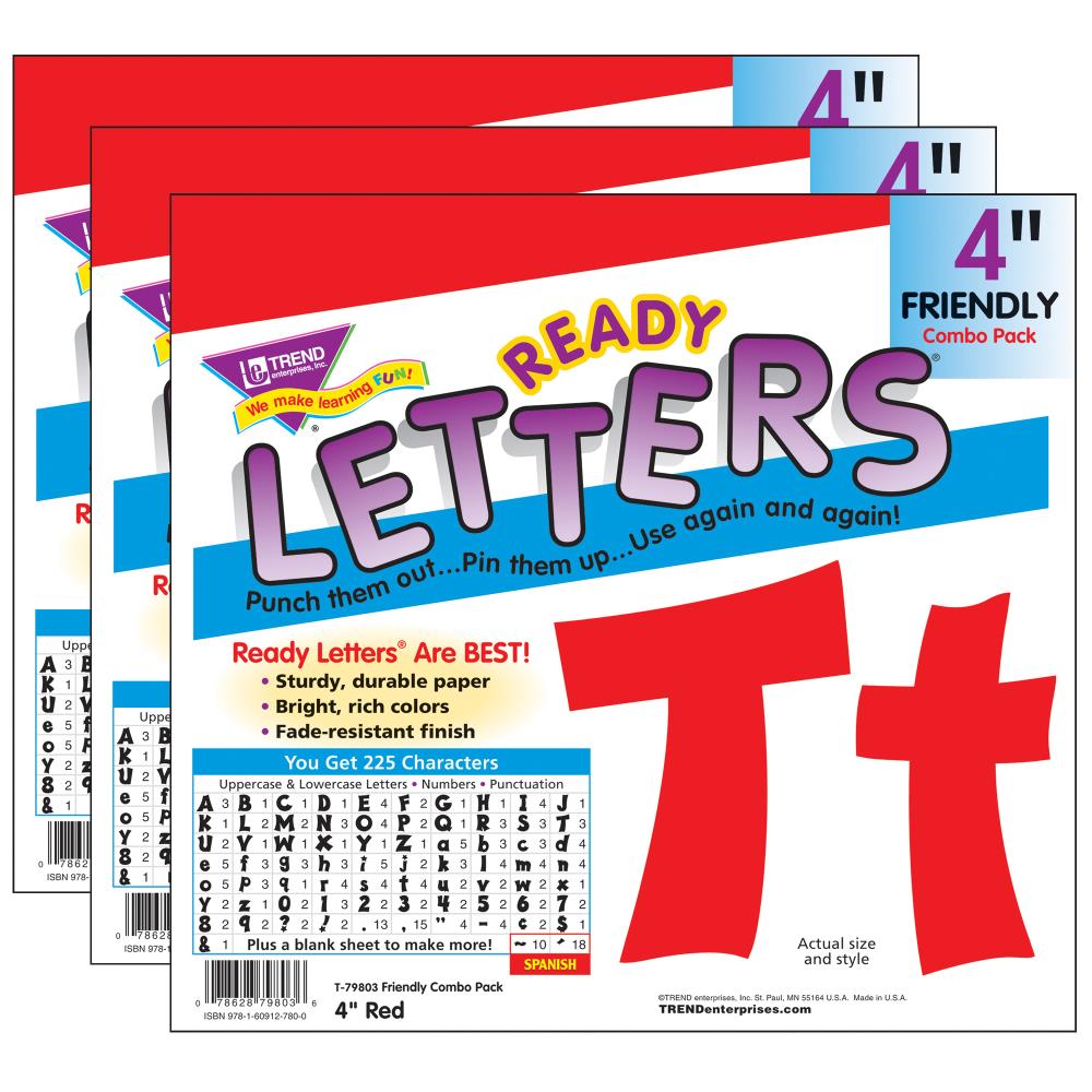 TREND Enterprises Red, 4-in, Friendly Combo Ready Letters, 3 Packs at ...