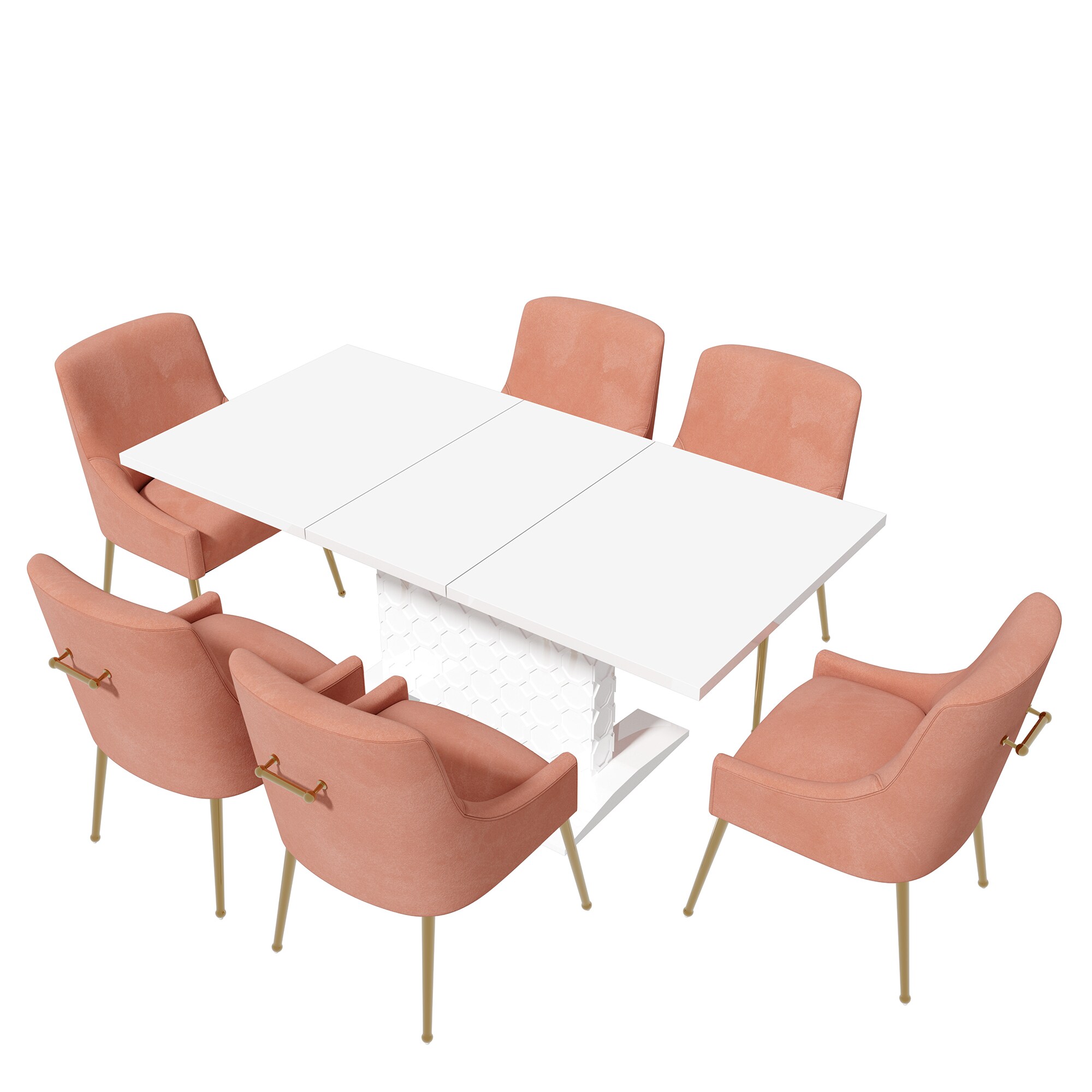 Clihome CL-ST1WH700PK Pink Chair/White Table Contemporary/Modern Dining Room Set with Rectangular Table ( Seats 6 )