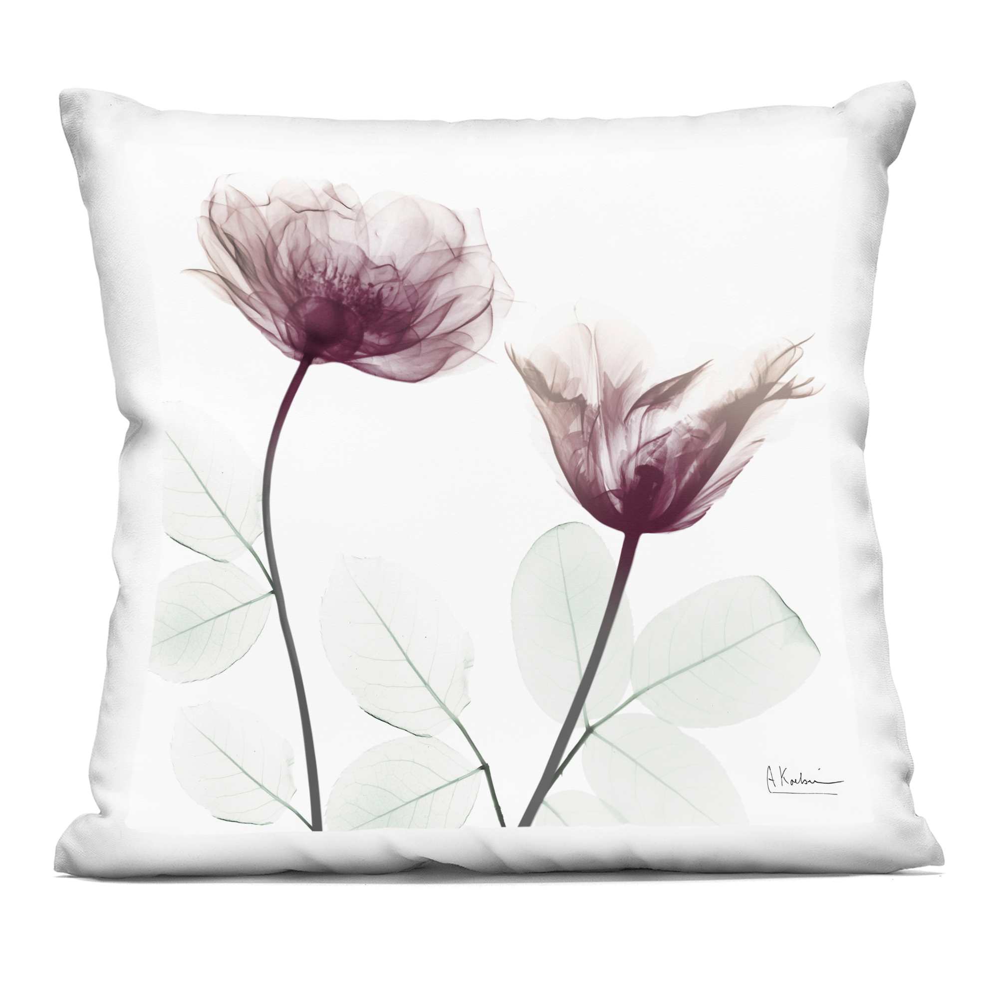 Stupell Industries PLO-725-SQW-18X18 Two Mauve Blooms Decorative Printed Pillow Design by Albert Koetsier