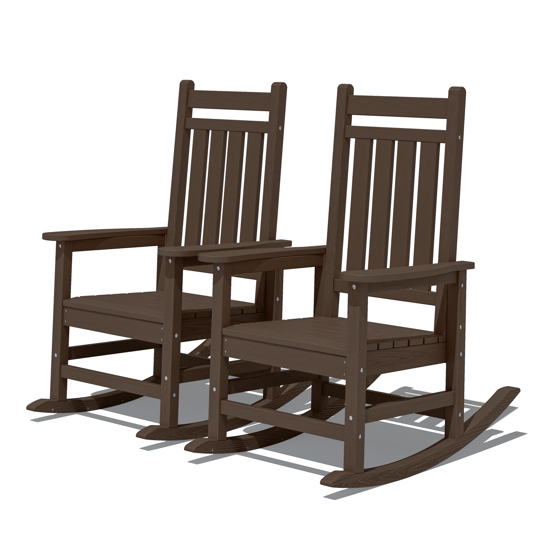 JEAREY TRGY02-CE HDPE High-back Patio Rocking Chair Set of 2 Set of 2 Coffee HDPE Frame Rocking Chair with Slat Seat
