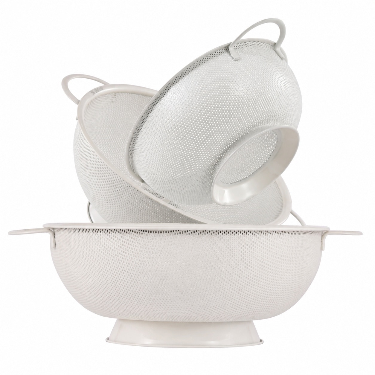 LILILIAN FMY  Stainless Steel Colander Set Three Piece Metal Strainer Basket with Solid Base and Handles for Kitchen Food Pasta Vegetables and