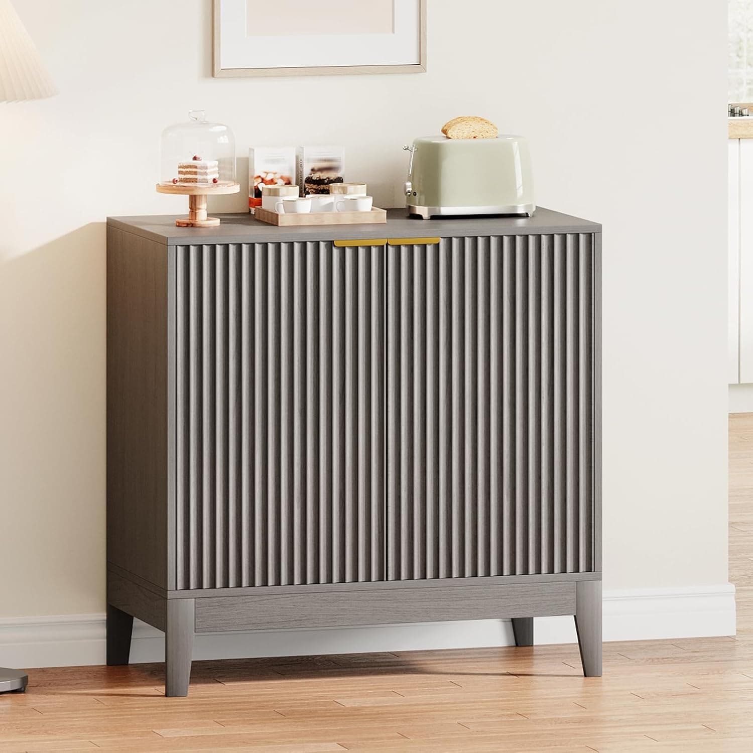 Garvee - 31.5in Fluted Cabinet with 2 Doors Sideboard Buffet Modern Storage Cabinet with Adjustab...