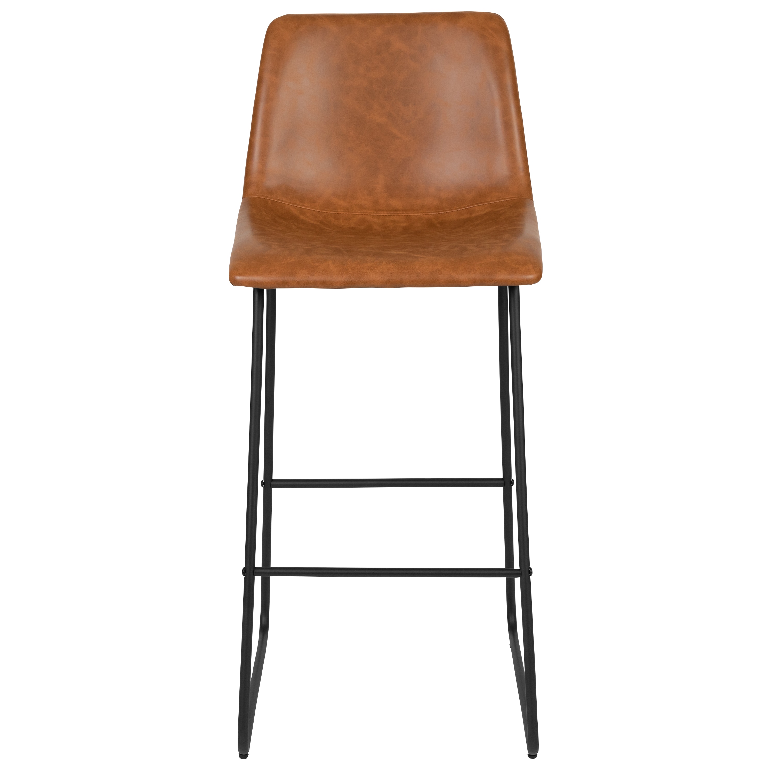 Reagan Light Brown Faux Leather Barstools with Metal Legs, Set of 2