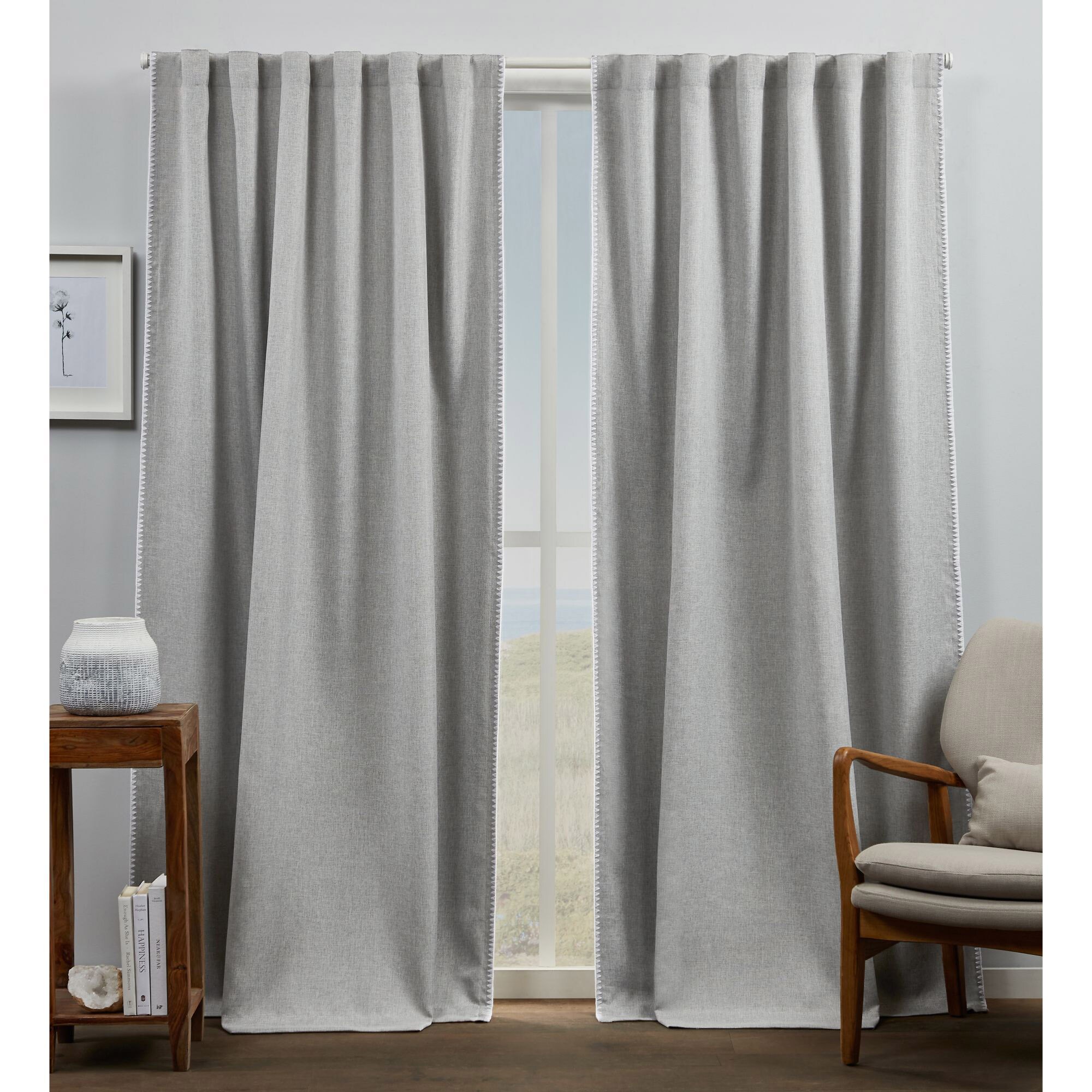 Exclusive Home EH8475-03-2-96H 96-in Grey/White Room Darkening Interlined Back Tab Curtain Panel Pair