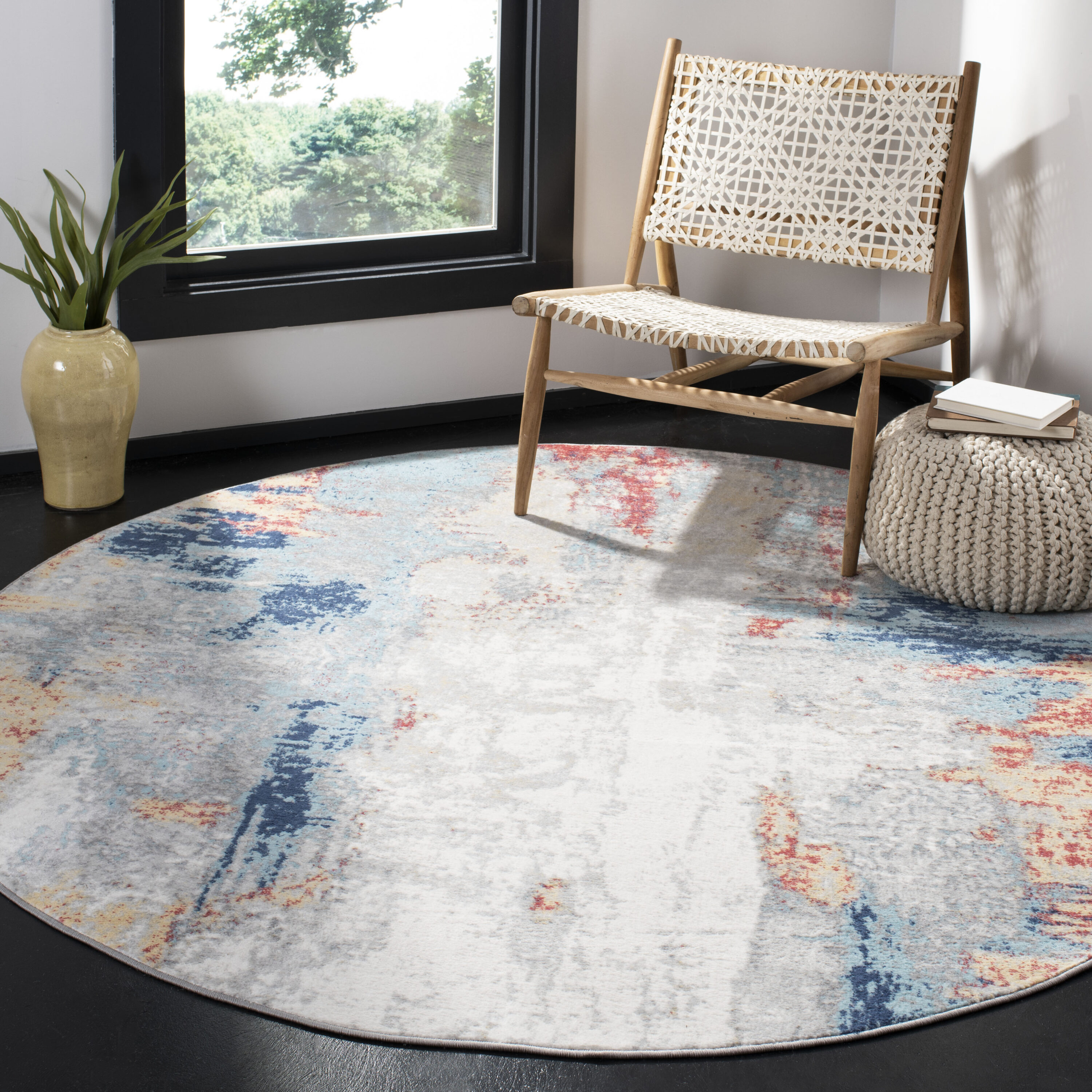 Jasper 101C Grey Red 7 X 7 Round Area Rug