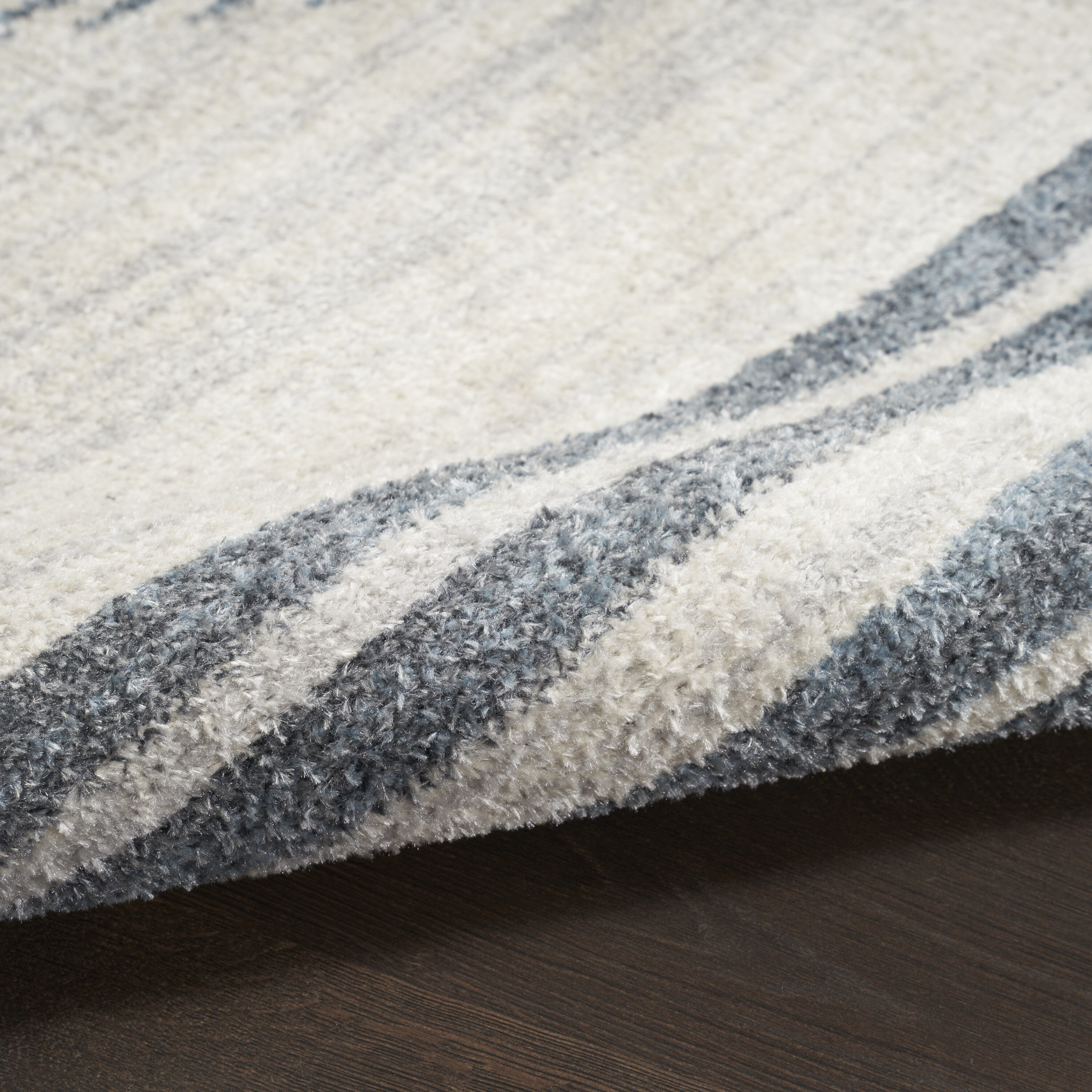 Scandinavian Charm Ivory & Blue Stripe Synthetic Rug, 2'2" x 4'