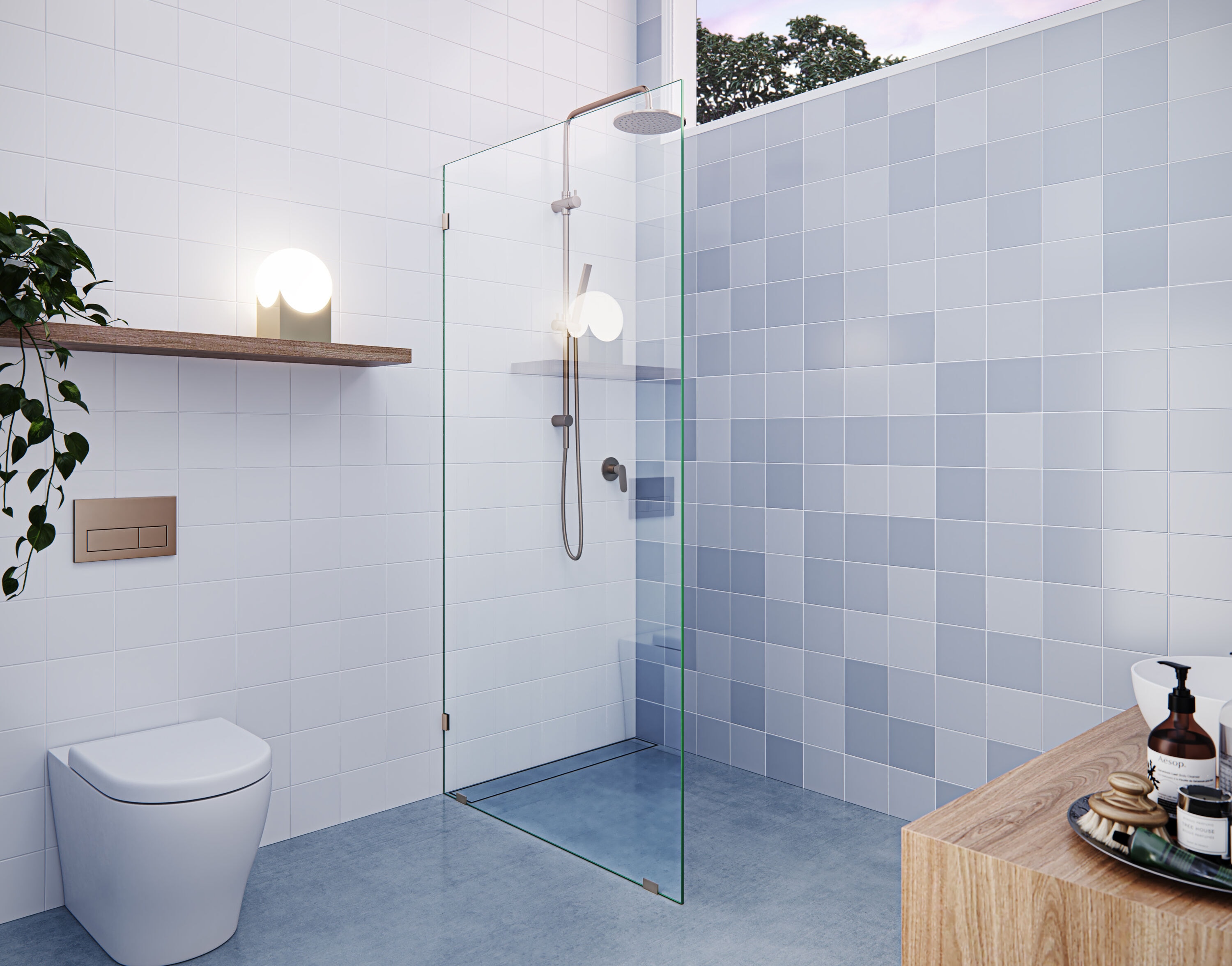 Glass Warehouse Vela Brushed Bronze 34-1/2-in W x 78-in H Frameless Clear Glass Fixed Shower door