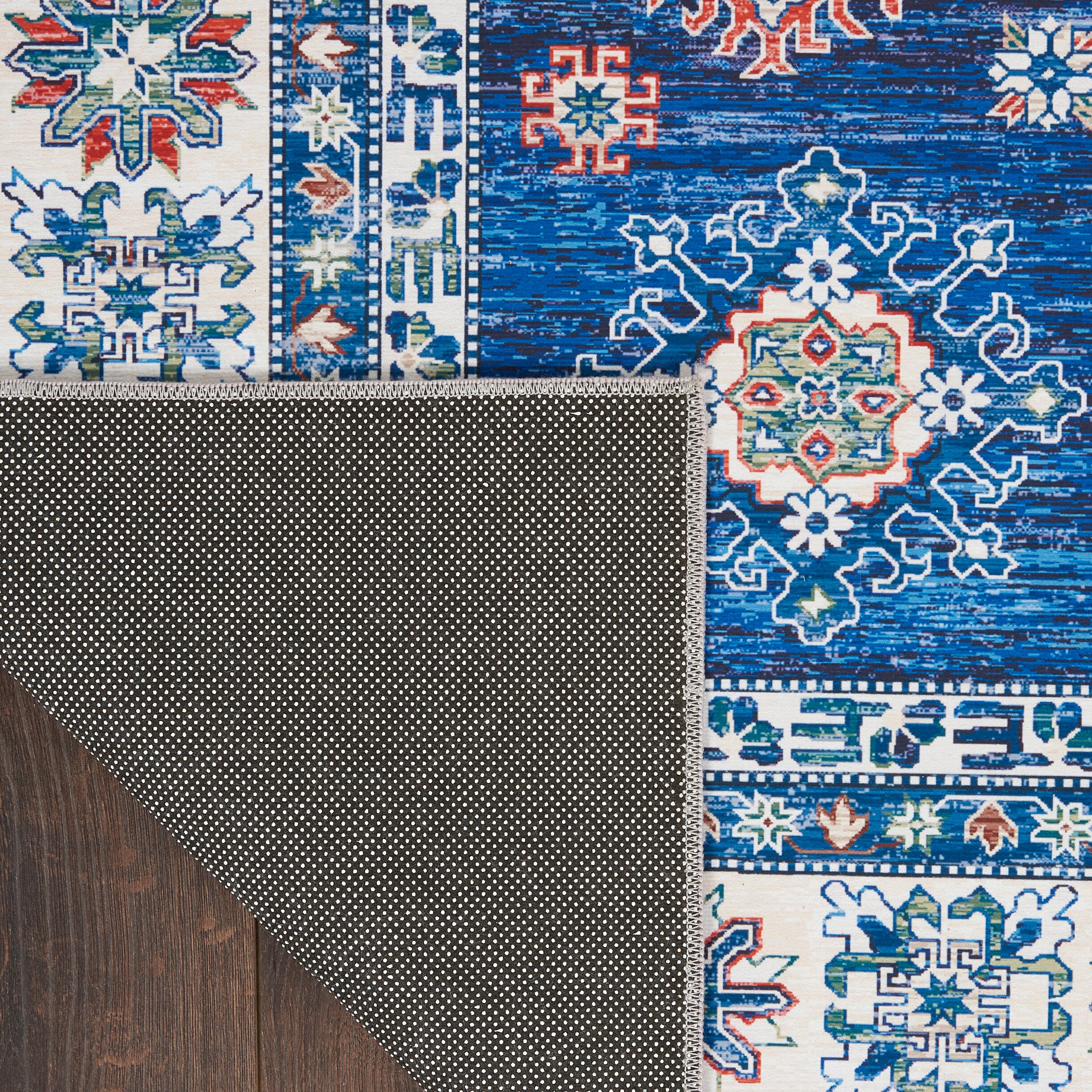Fulton Vintage Blue Persian-Inspired 7'10" x 9'10" Non-Slip Flatweave Rug