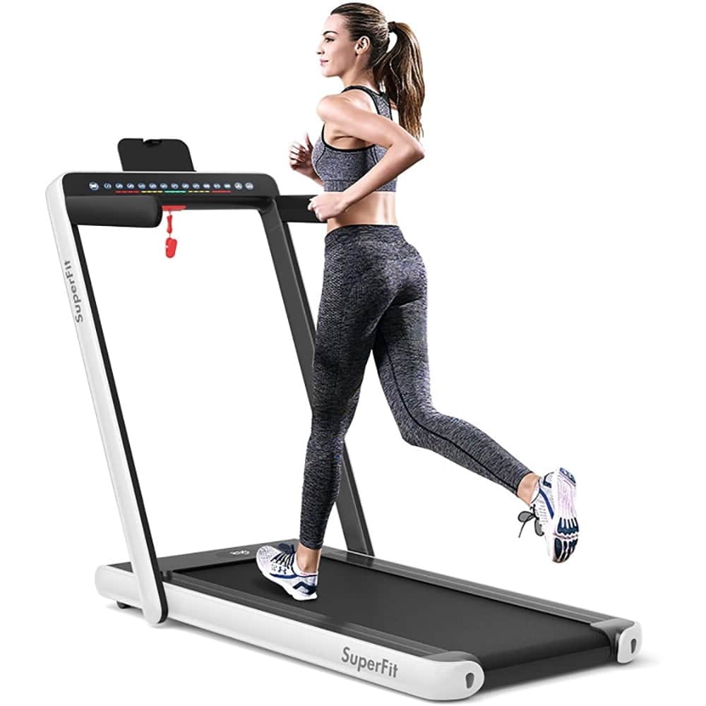 VERYKE 2-in-1 Electric Motorized Health and Fitness Folding Treadmill with Dual Display and Speaker-White Home Fitness