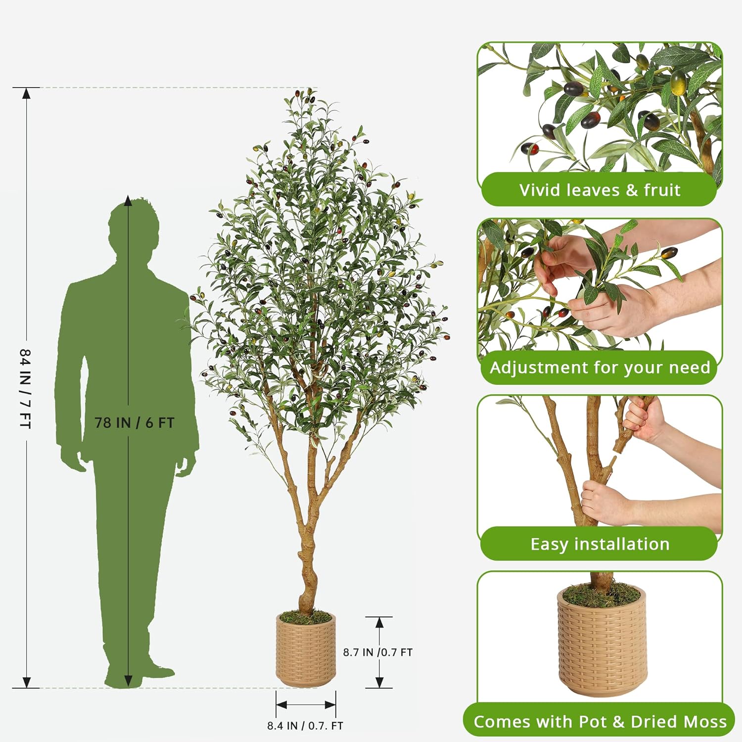 Garvee 7 ft Faux Olive Tree Tall Potted Artificial Silk Olive Plant for ...