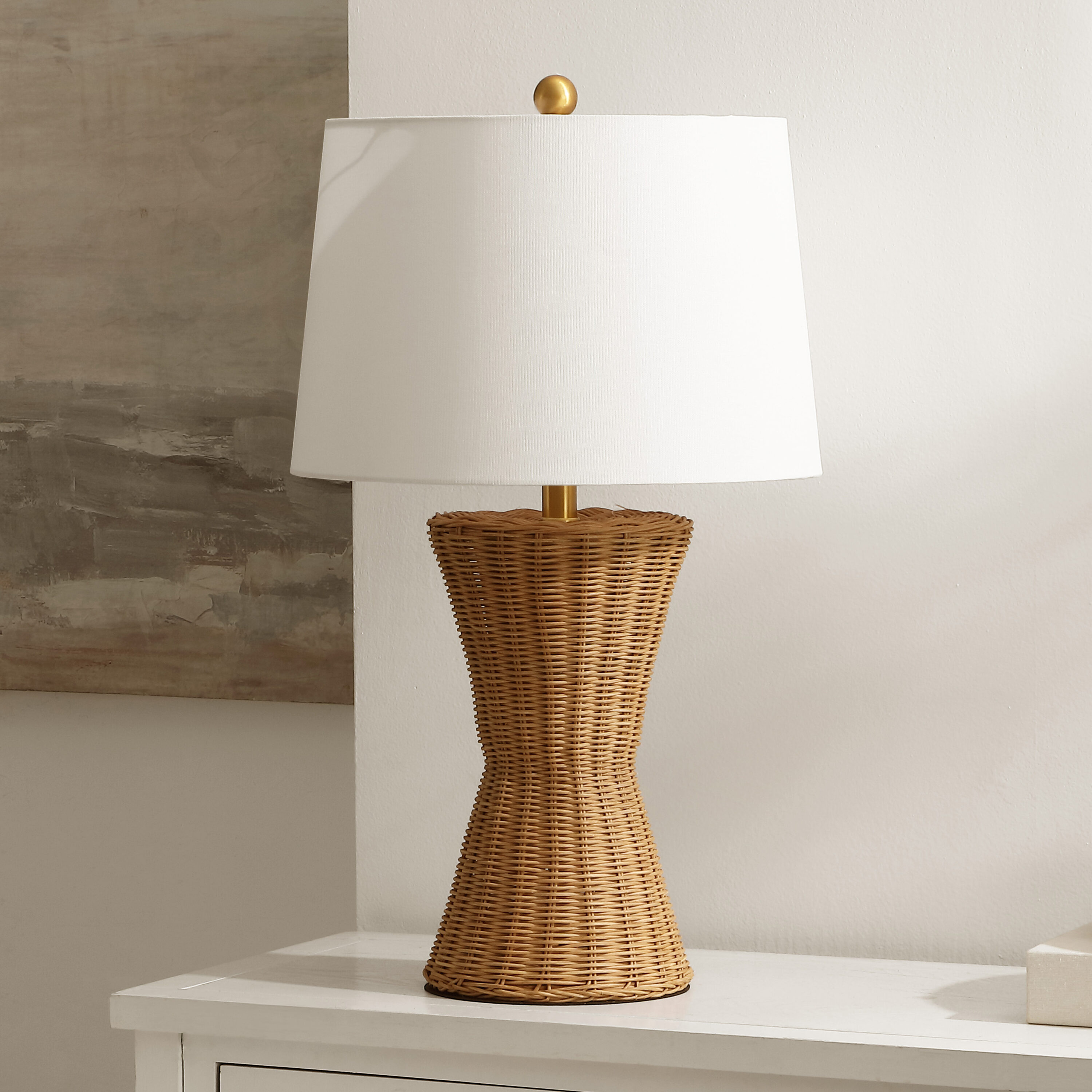Aitana 26 Inch Natural Rattan Table Lamp with White Cotton Shade