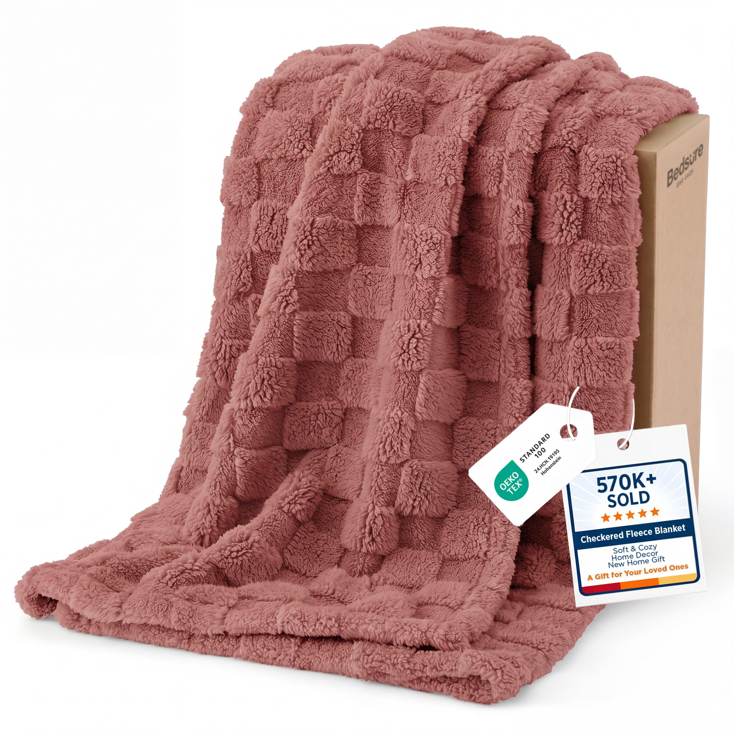 Bedsure 50x60 Throw 1-Piece Pink Jacquard Blanket